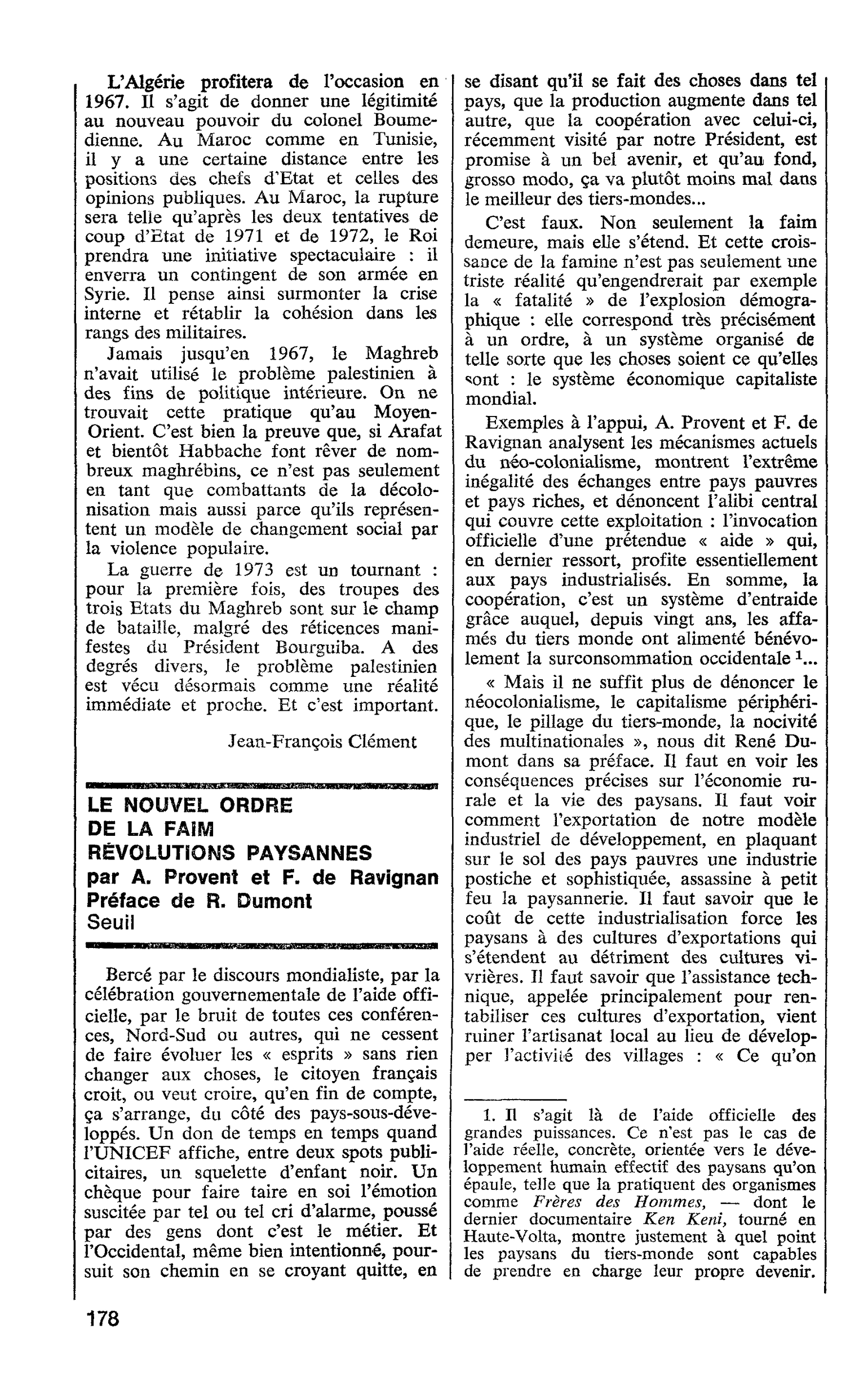 LE NOUVEL ORDRE DE LA FAIM RÉVOLUTIONS PAYSANNES par A. Provent et F. de Ravignan
