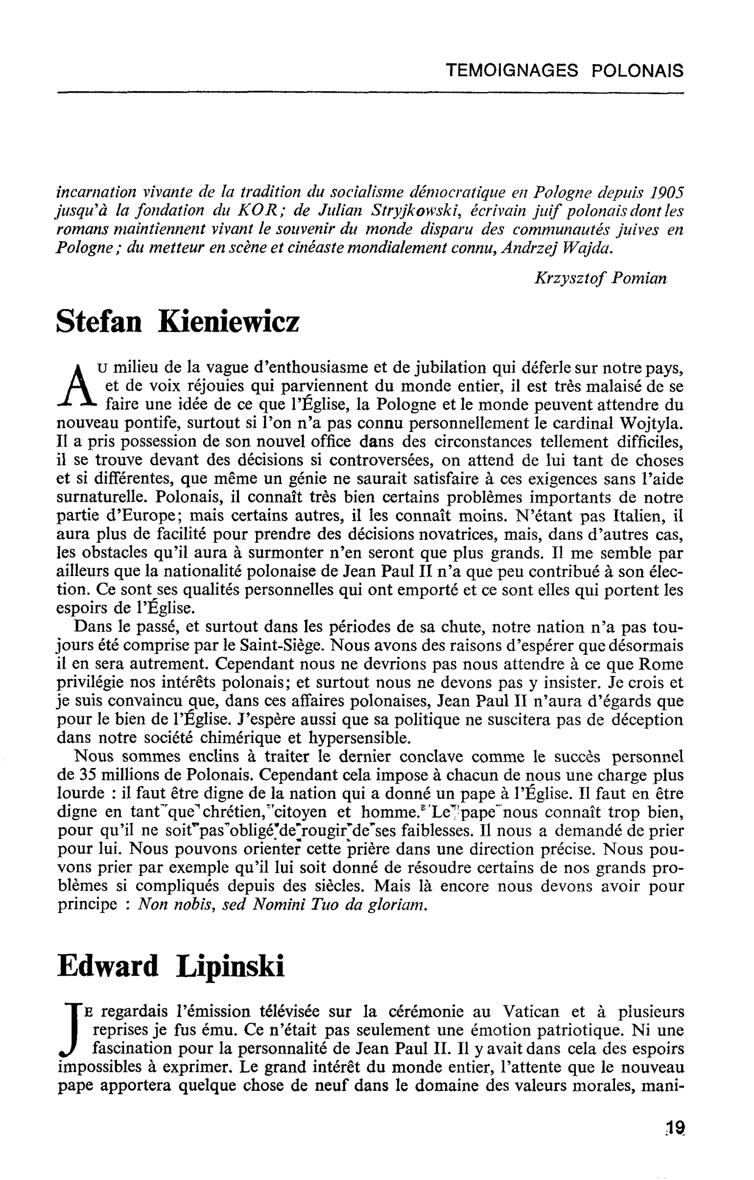 TÉMOIGNAGES POLONAIS : Edward Lipinski