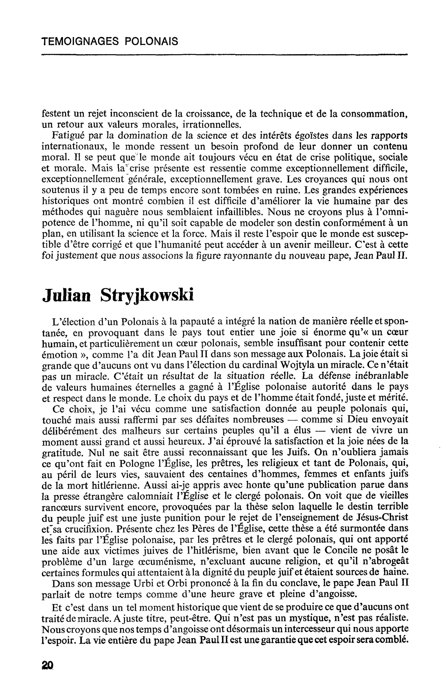 TÉMOIGNAGES POLONAIS : Julian Stryjkowski