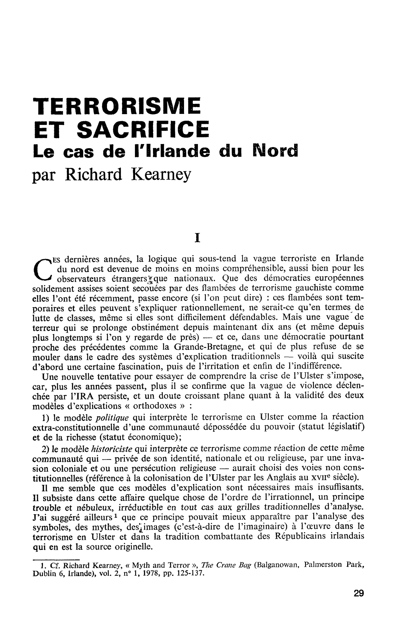 TERRORISME ET SACRIFICE. Le cas de l’Irlande du Nord
