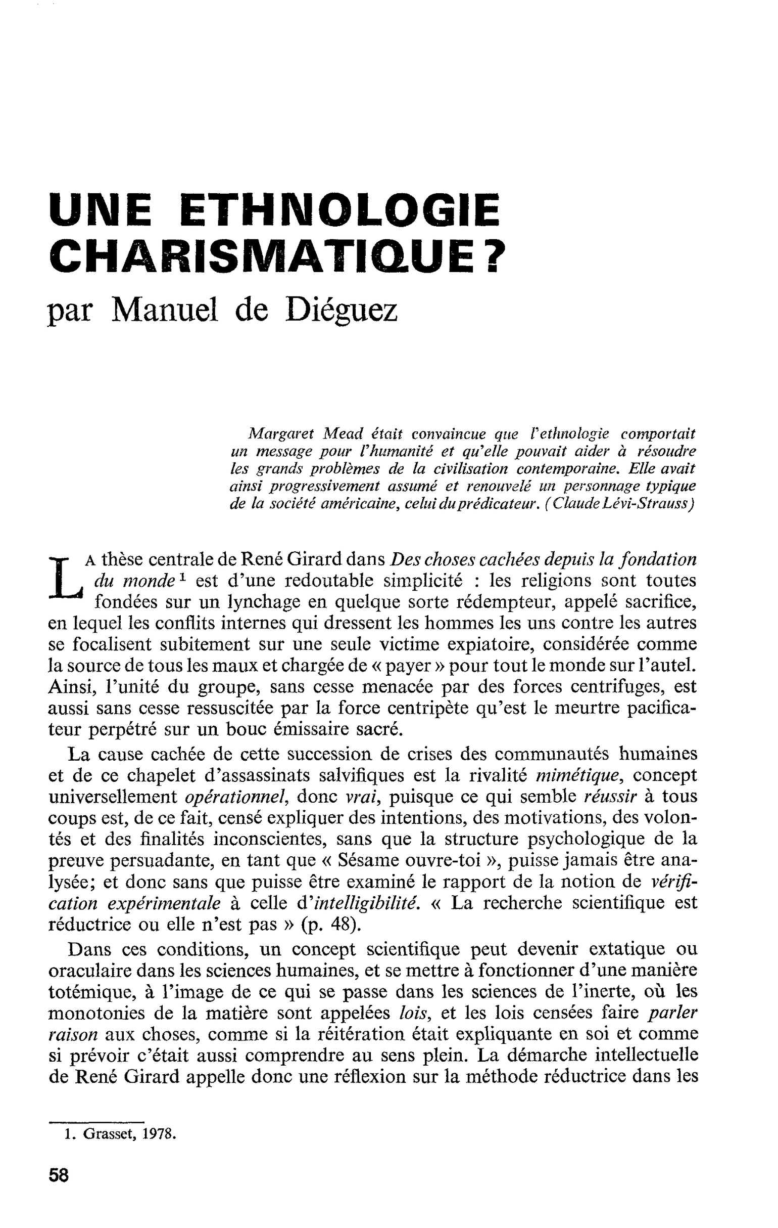 UNE ETHNOLOGIE CHARISMATIQUE ?