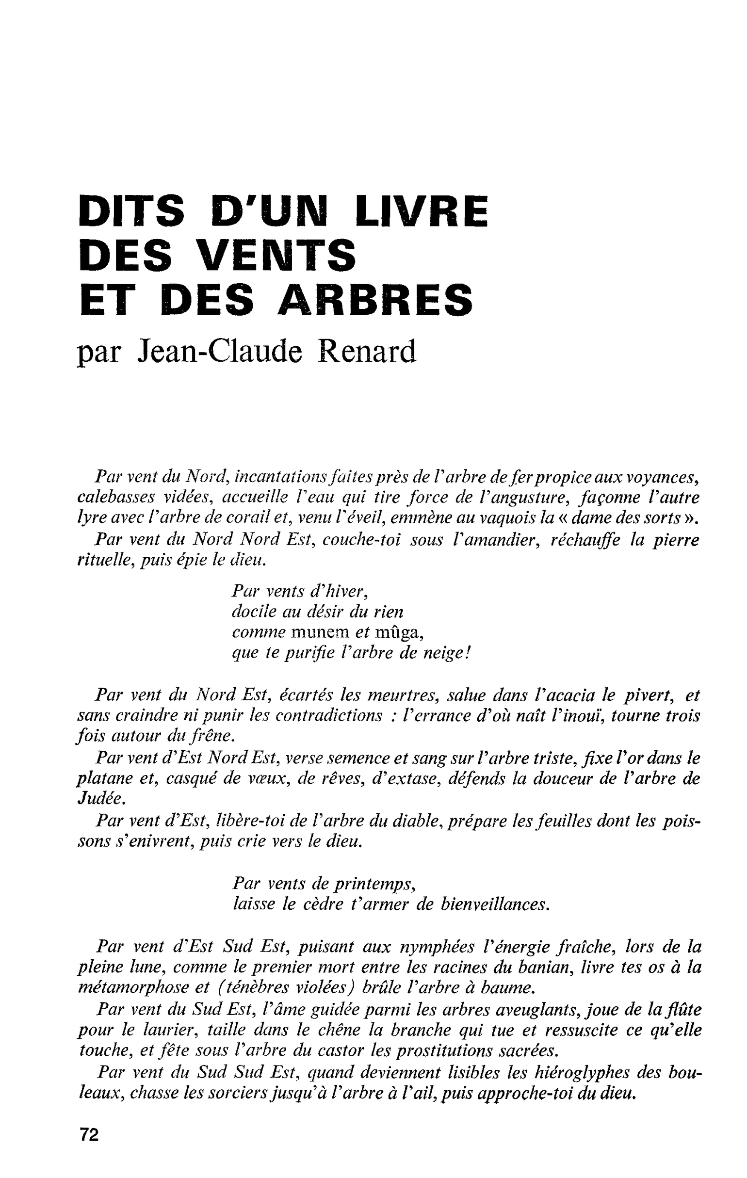 DITS D’UN LIVRE DES VENTS ET DES ARBRES