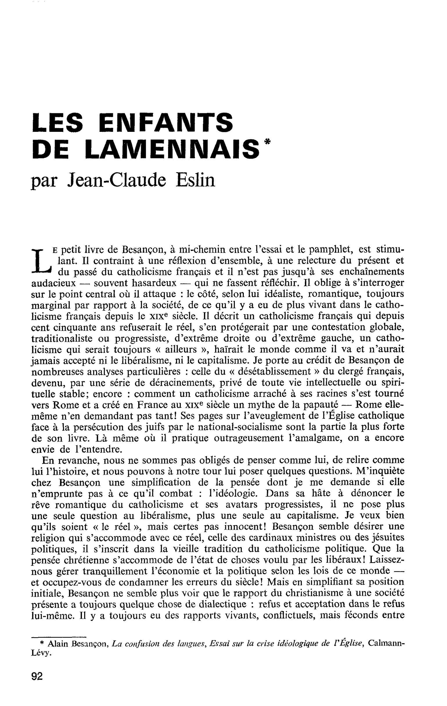 LES ENFANTS DE LAMENNAIS