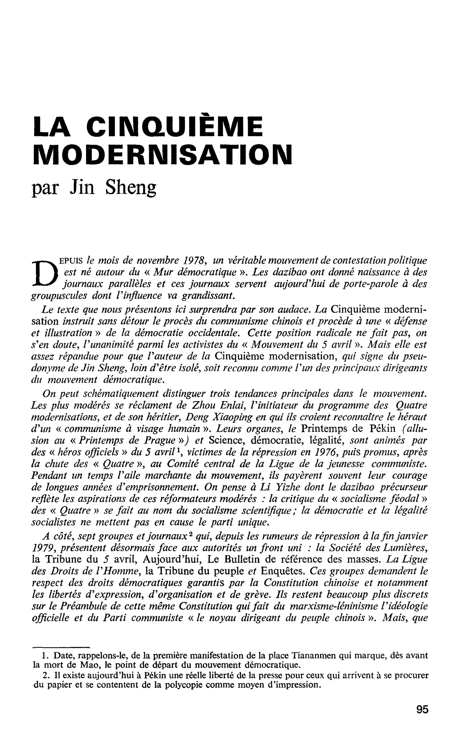 LA CINQUIÈME MODERNISATION