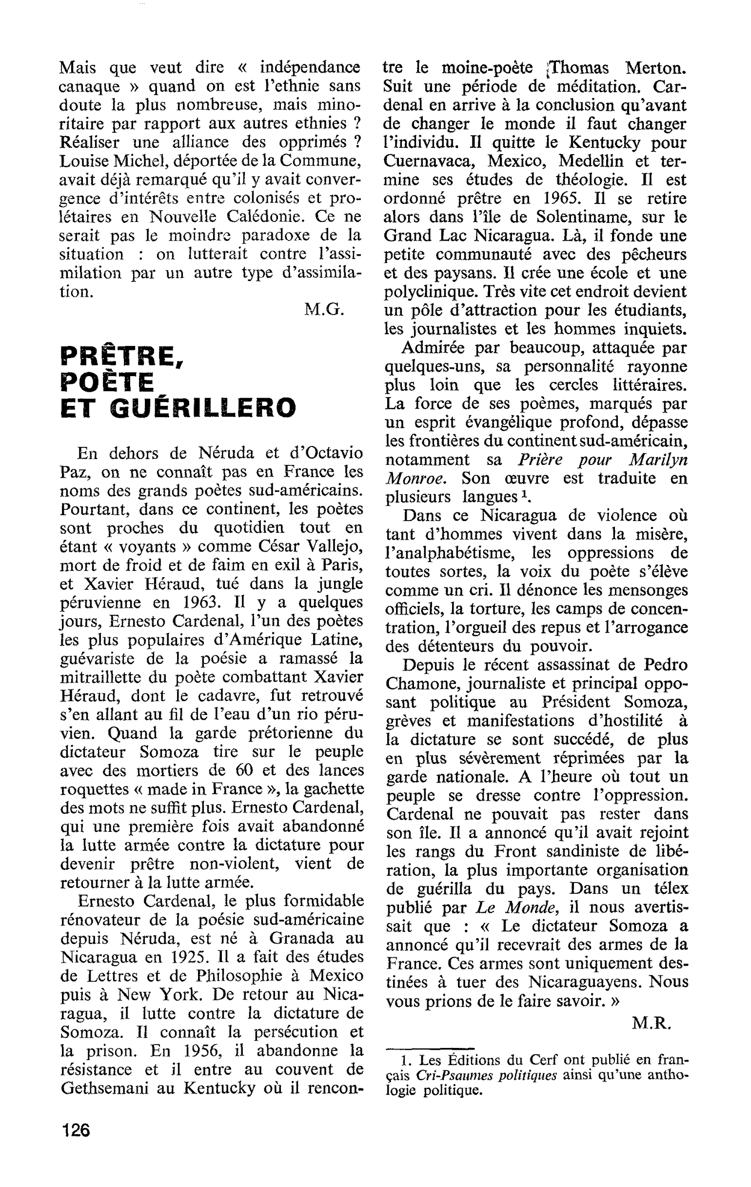 PRÊTRE, POÈTE ET GUÉRILLERO