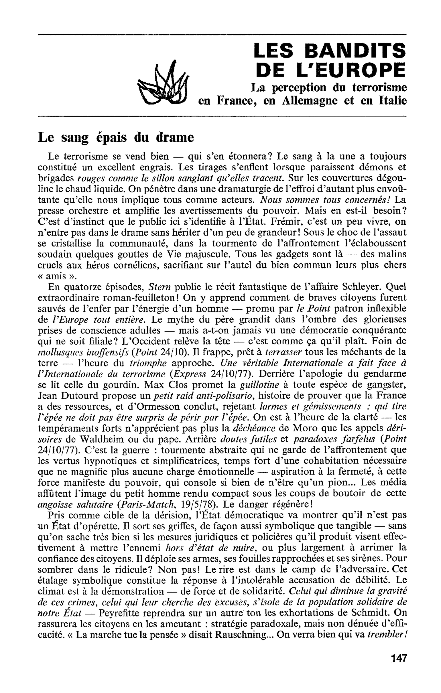LES BANDITS DE L’EUROPE. La perception du terrorisme en France, en Allemagne et en Italie
