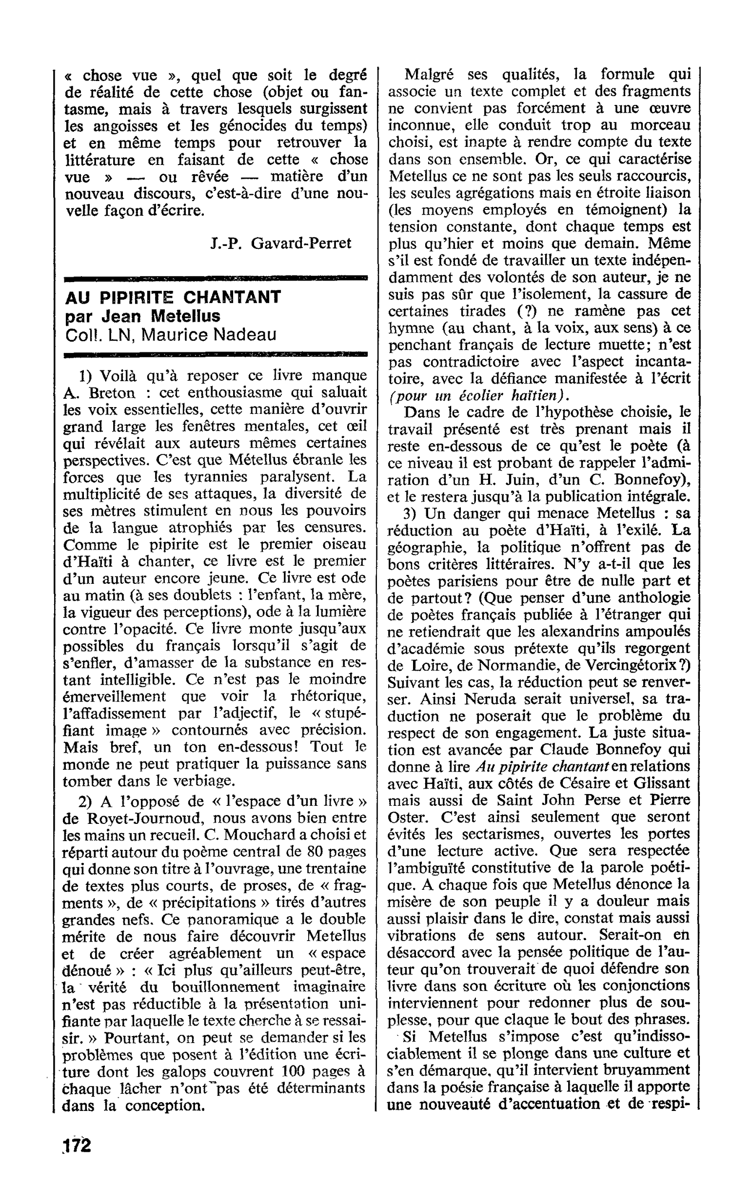 AU PIPIRITE CHANTANT par Jean Metellus
