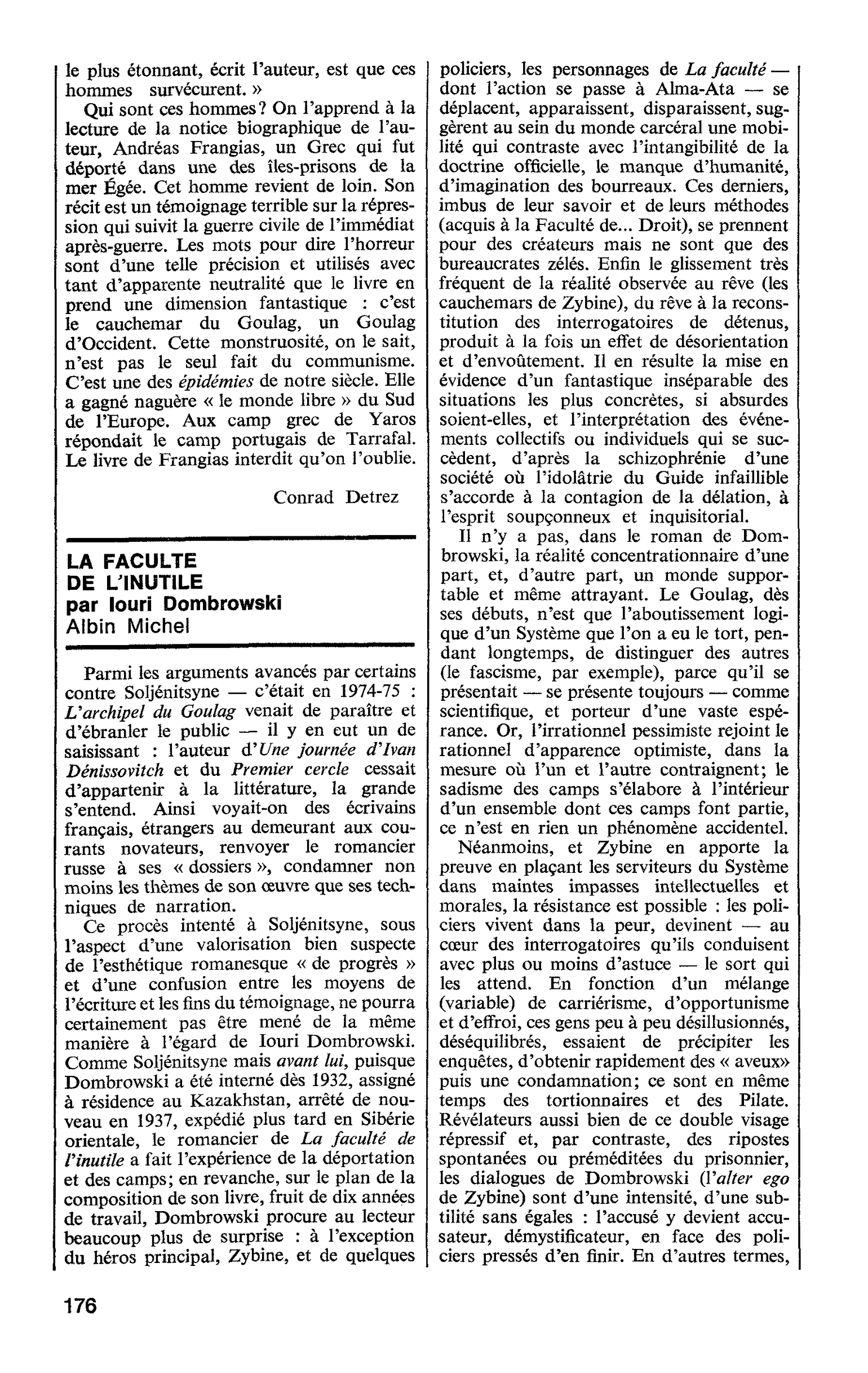LA FACULTE DE L’INUTILE par louri Dombrowski