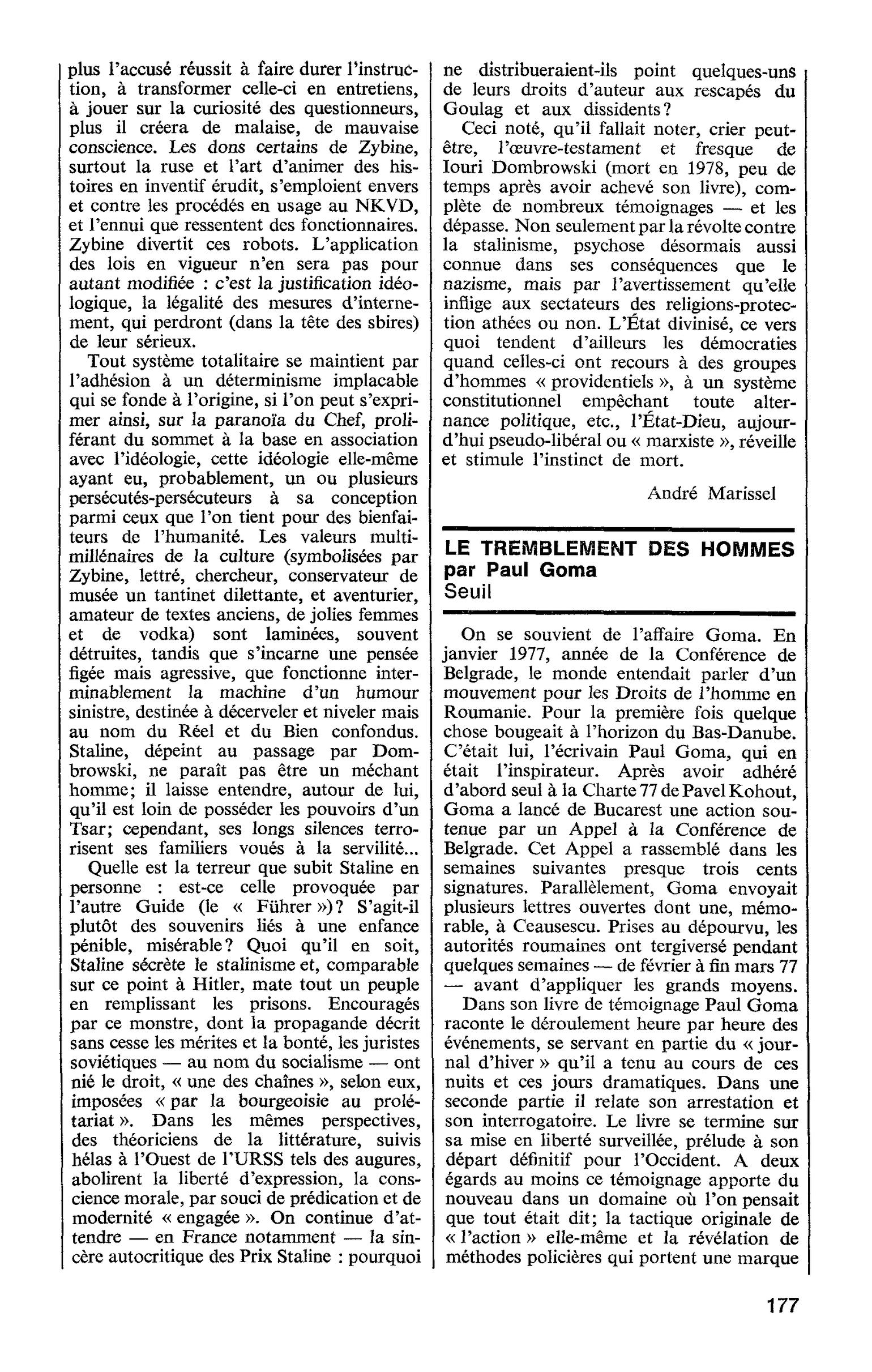 LE TREMBLEMENT DES HOMMES par Paul Goma