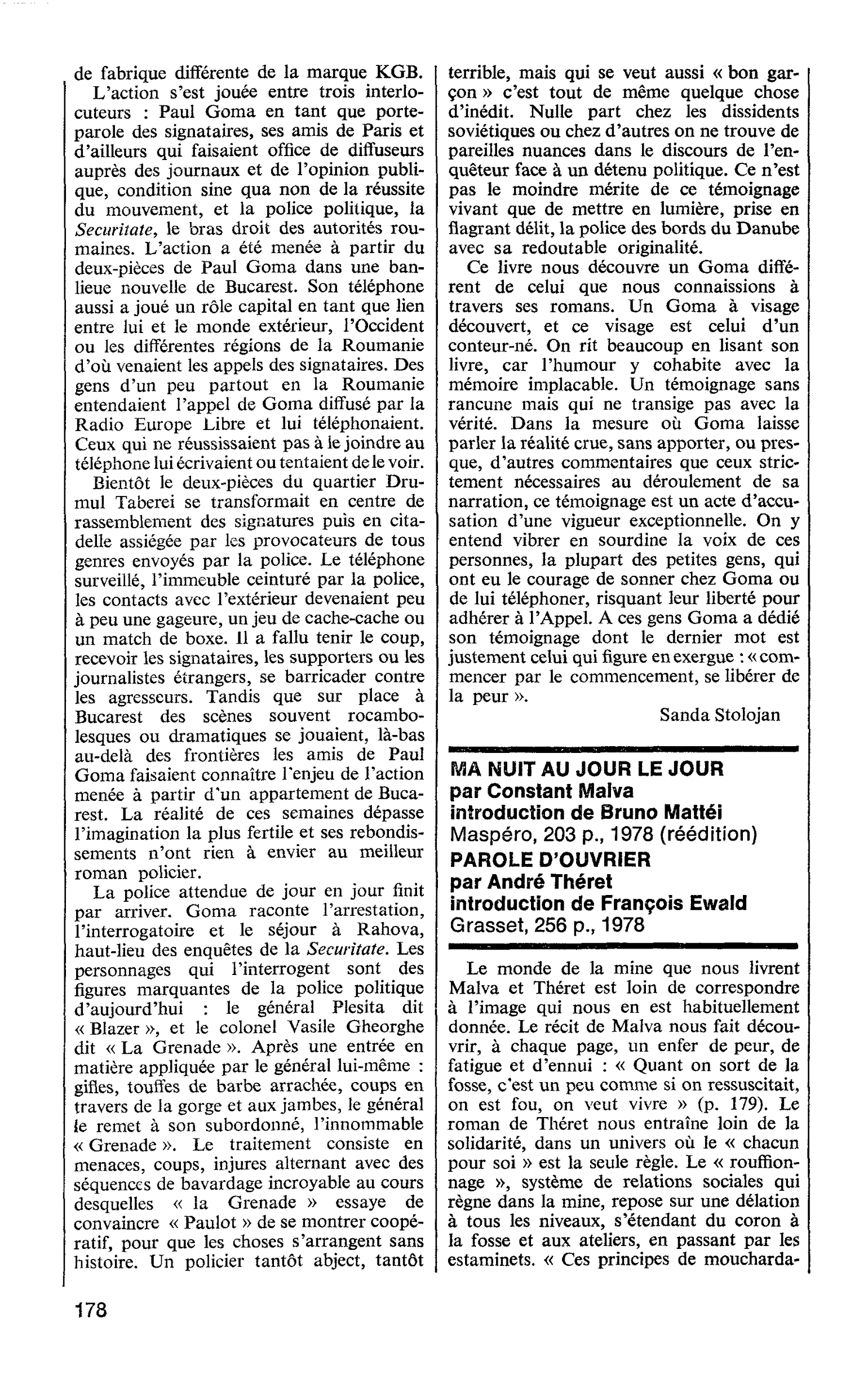 MA NUIT AU JOUR LE JOUR par Constant Malva. PAROLE D’OUVRIER par André Théret