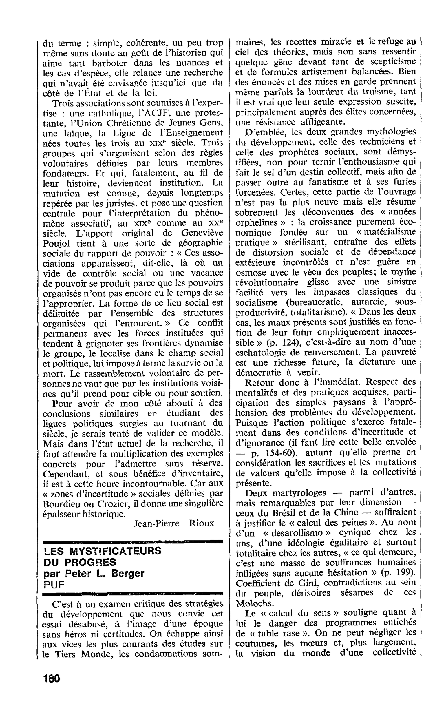 LES MYSTIFICATEURS DU PROGRES par Peter L. Berger
