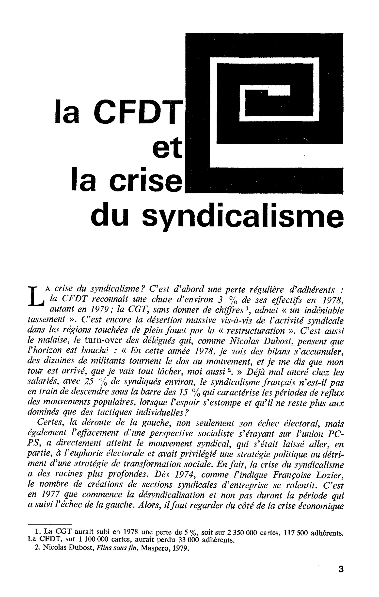 la CFDT et la crise du syndicalisme