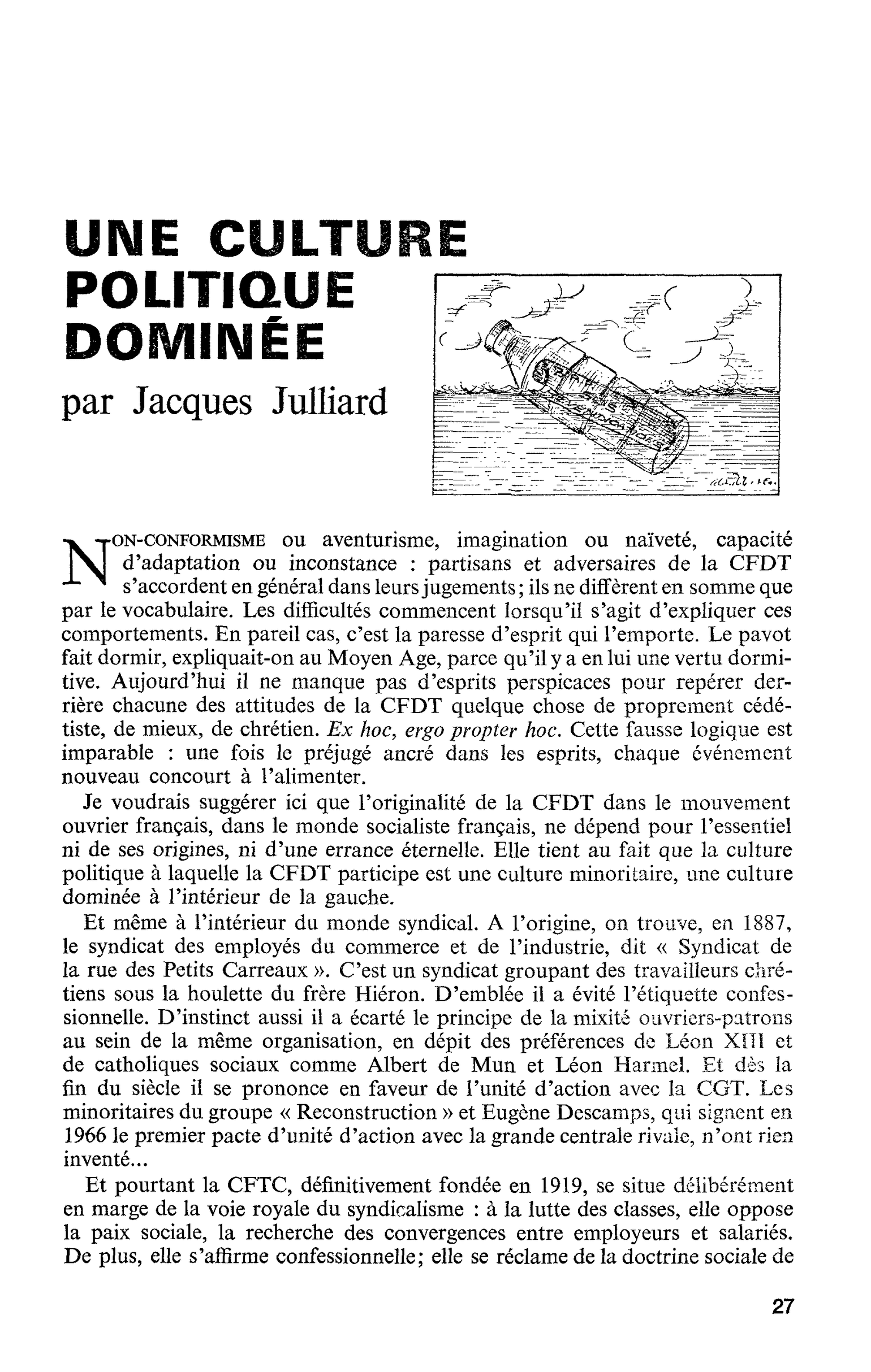 UNE CULTURE POLITIQUE DOMINÉE
