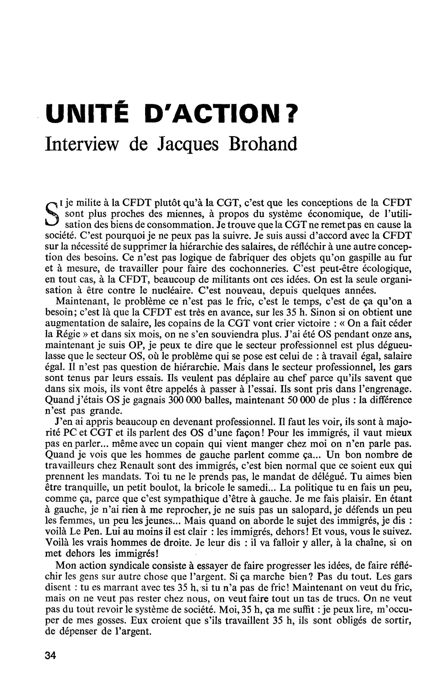 UNITÉ D’ACTION ? Interview de Jacques Brohand
