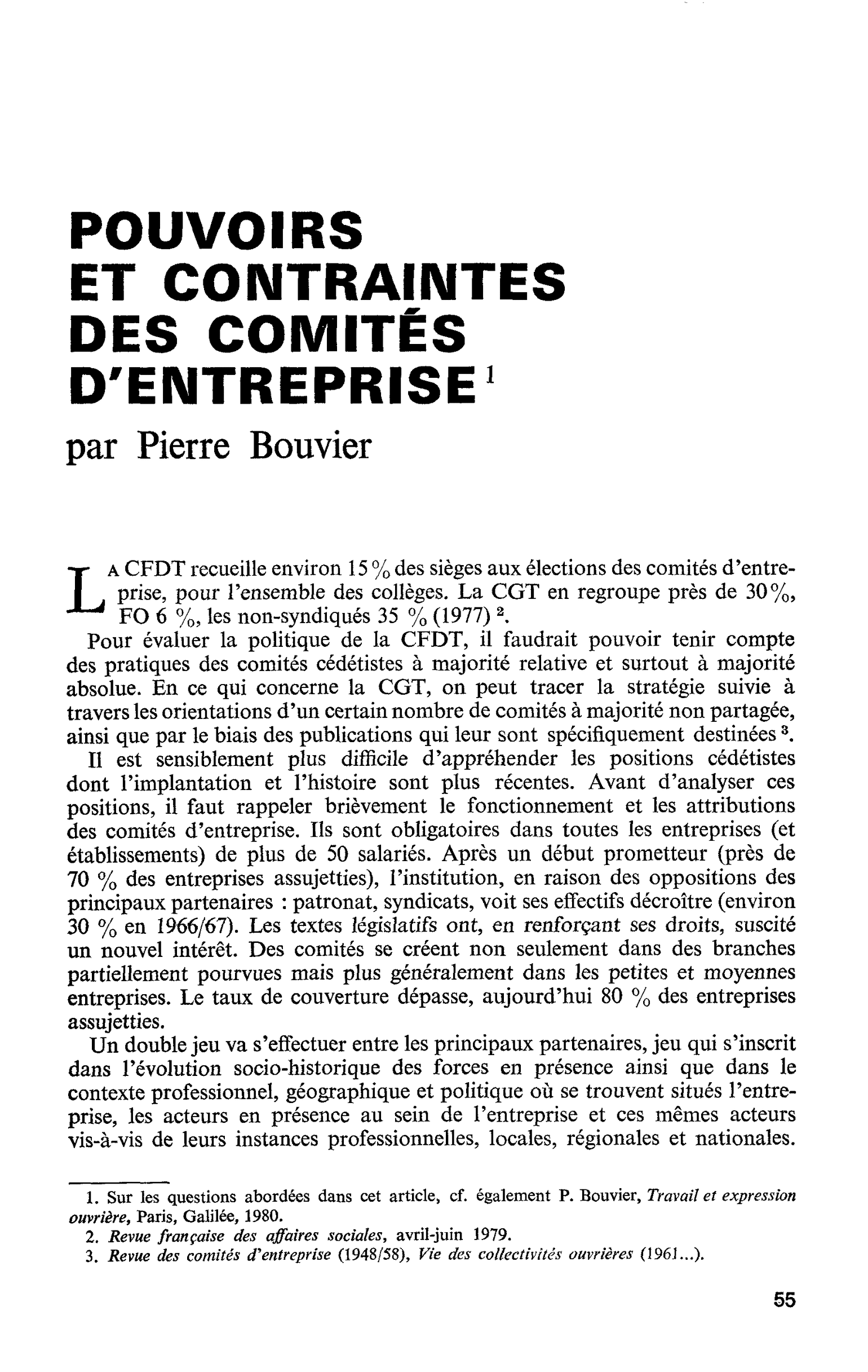 POUVOIRS ET CONTRAINTES DES COMITÉS D’ENTREPRISE