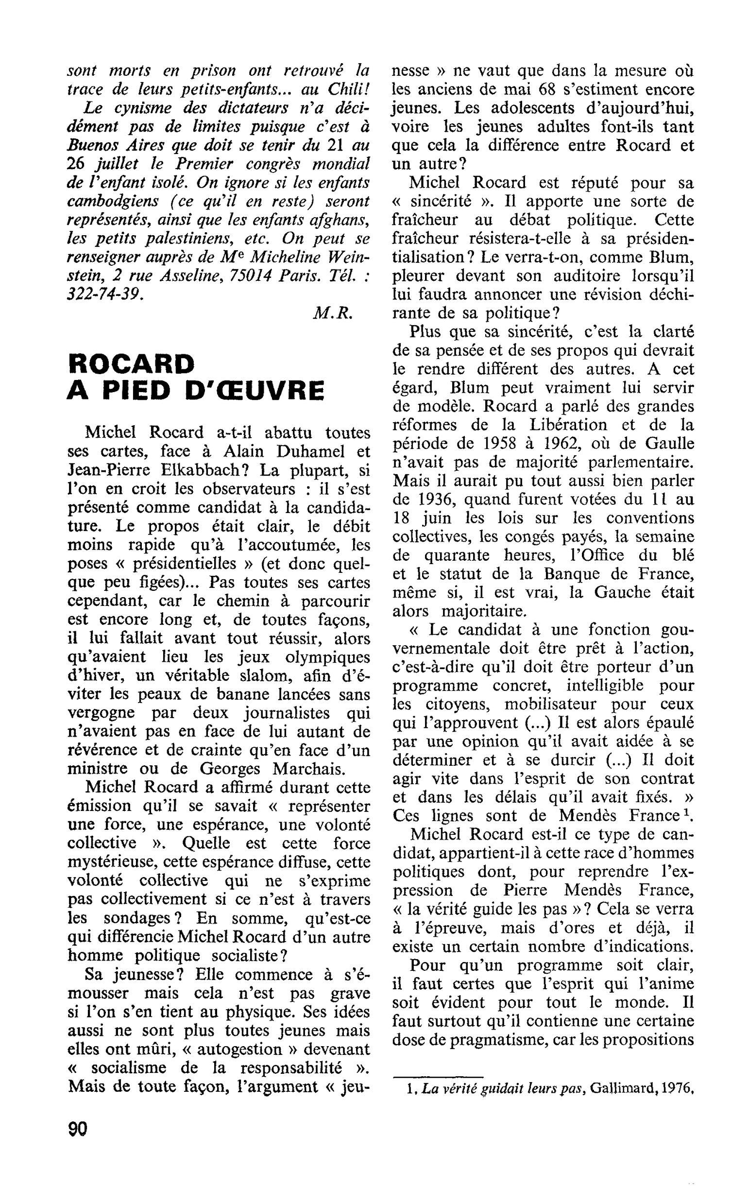 ROCARD A PIED D’OEUVRE