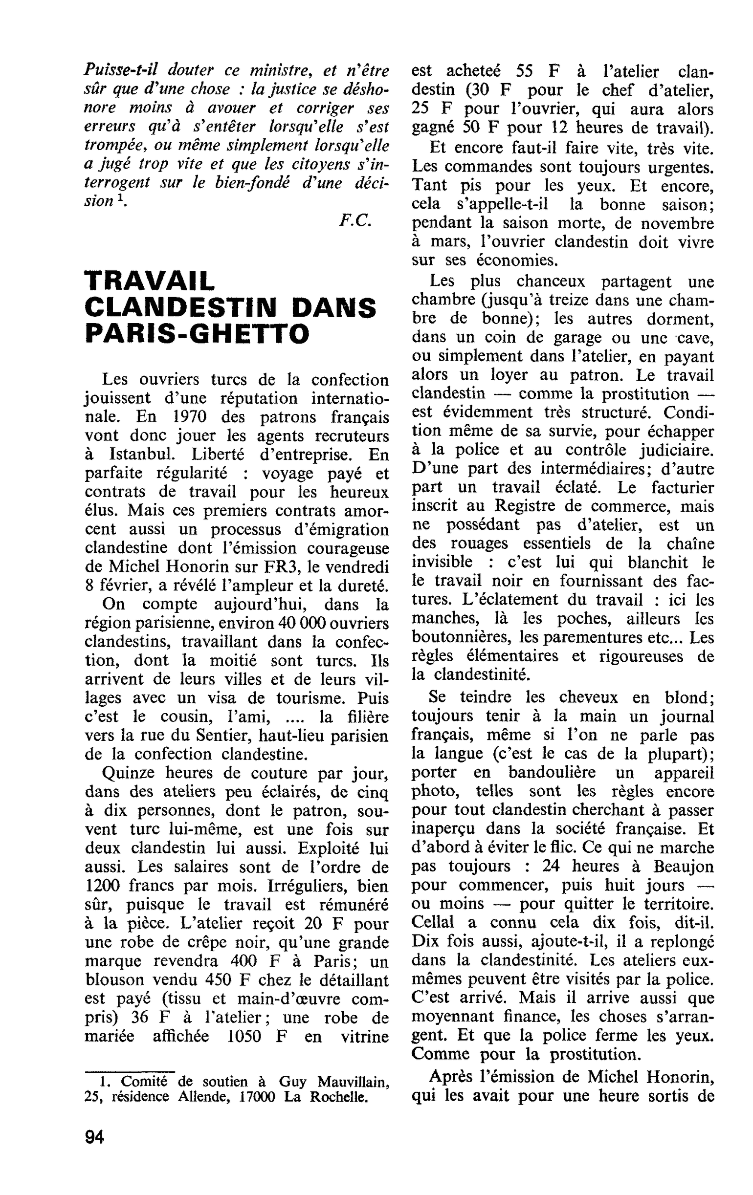 TRAVAIL CLANDESTIN DANS PARIS-GHETTO