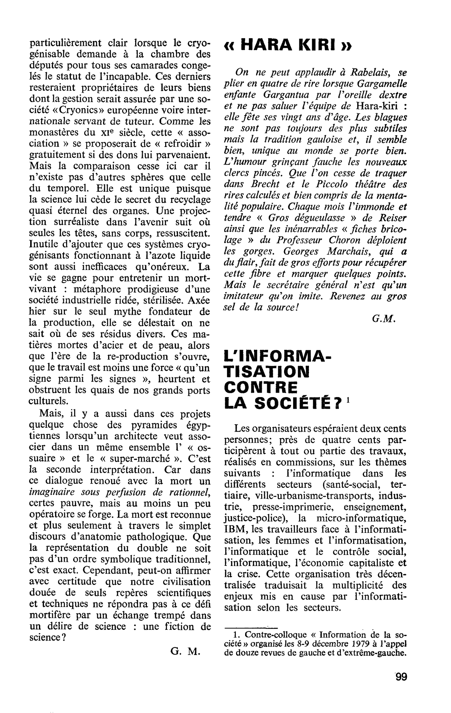 L’INFORMATISATION CONTRE LA SOCIÉTÉ?