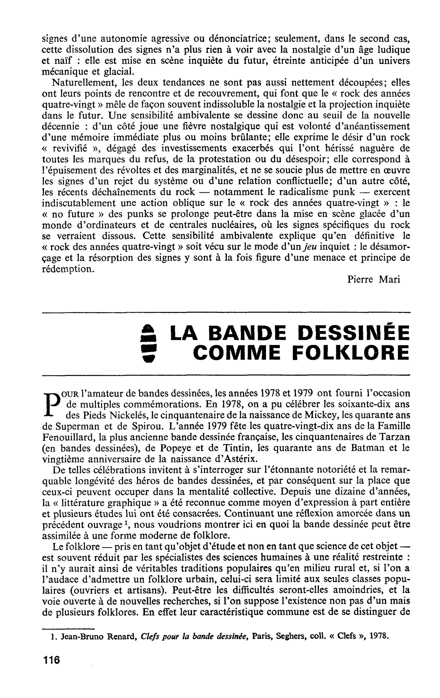 LA BANDE DESSINÉE COMME FOLKLORE
