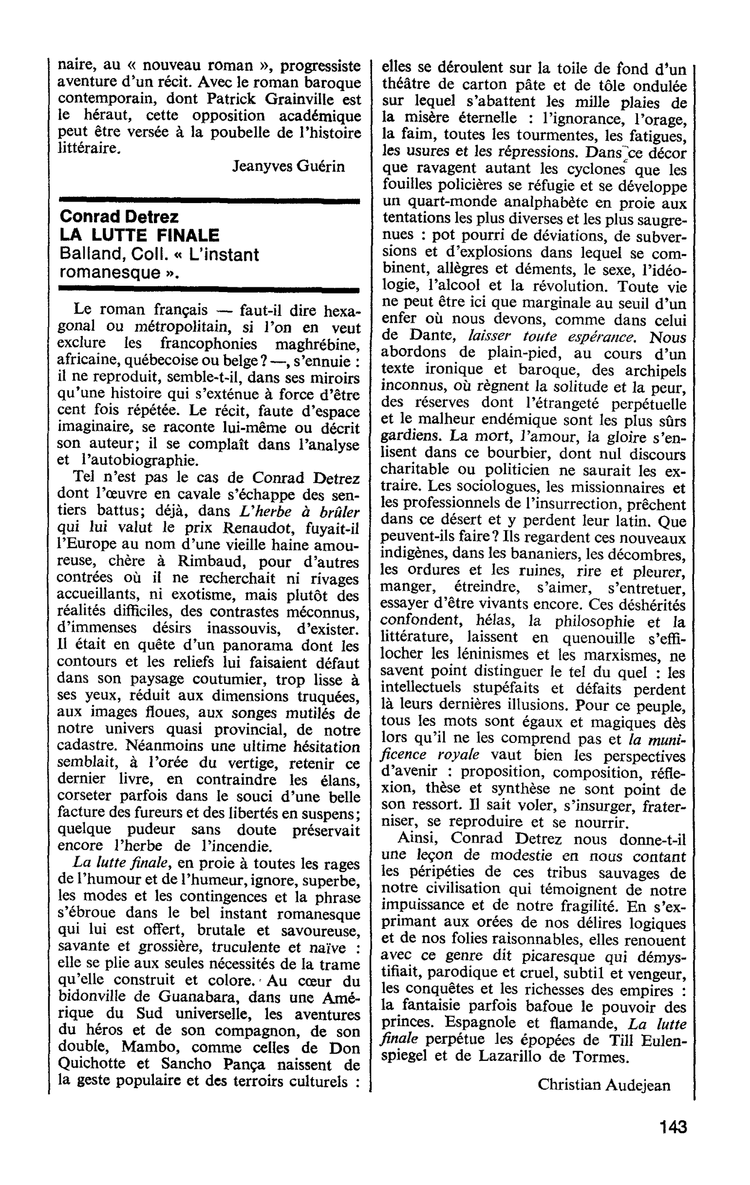 Conrad Detrez. LA LUTTE FINALE