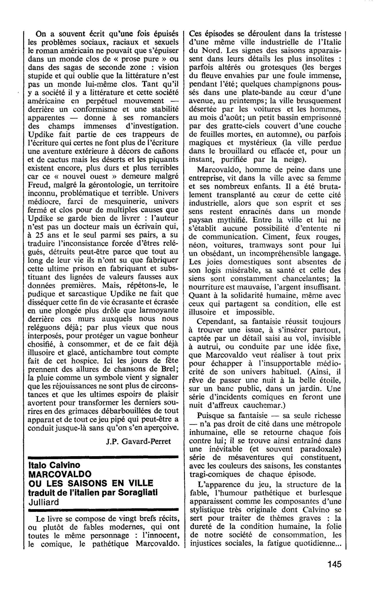 Italo Calvino. MARCOVALDO OU LES SAISONS EN VILLE