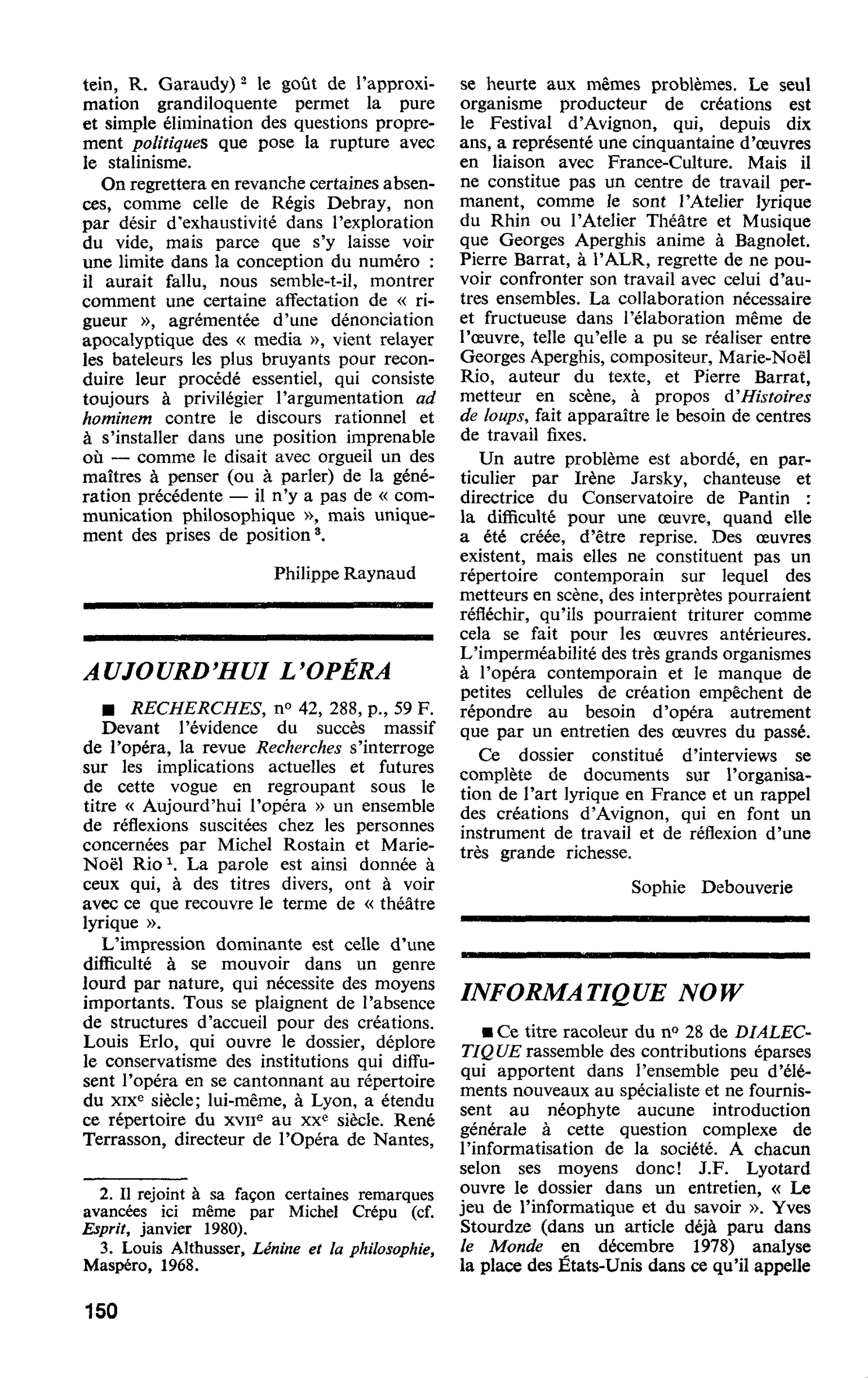 AUJOURD’HUI L’OPÉRA