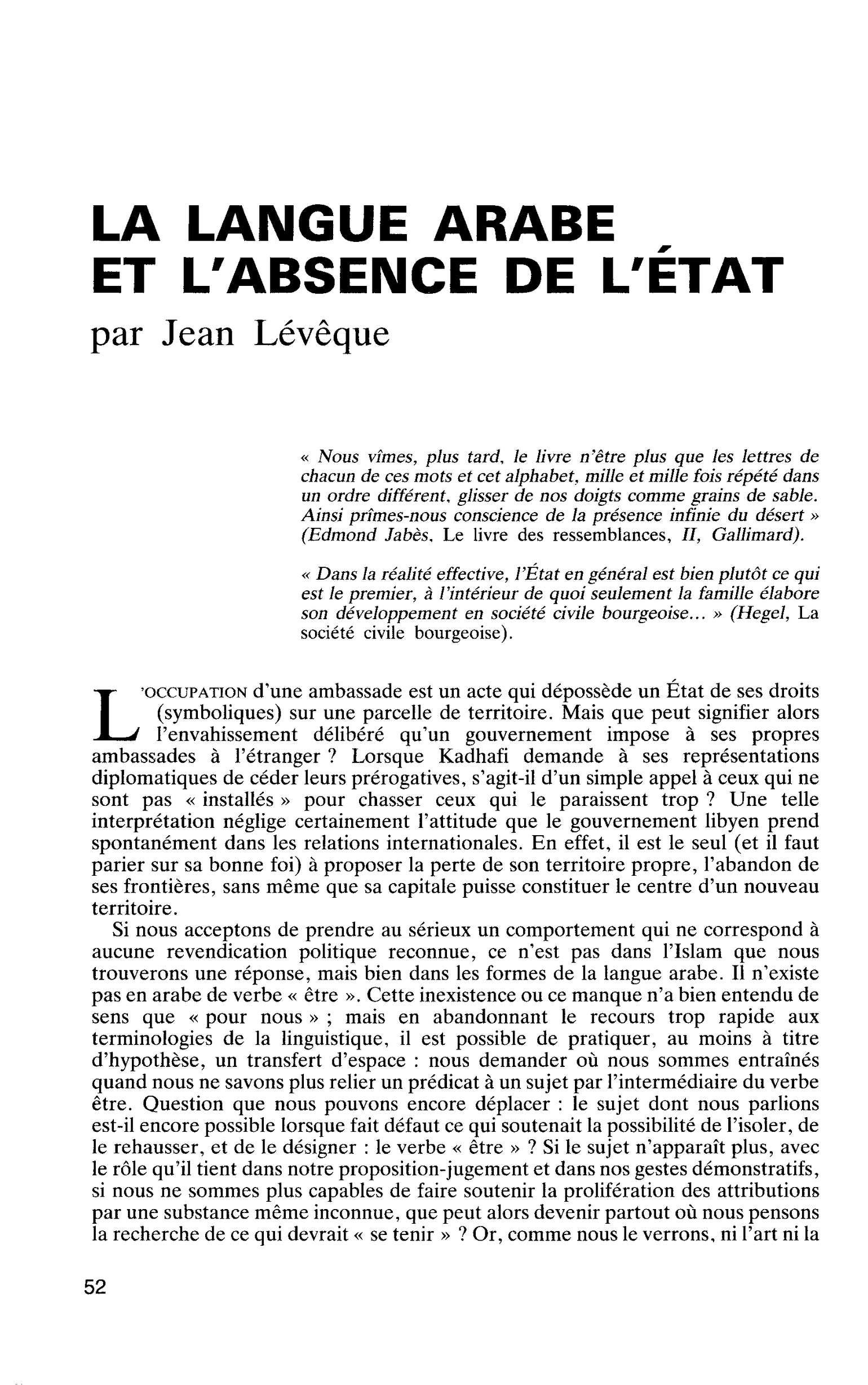 LA LANGUE ARABE ET L’ABSENCE DE L’ÉTAT