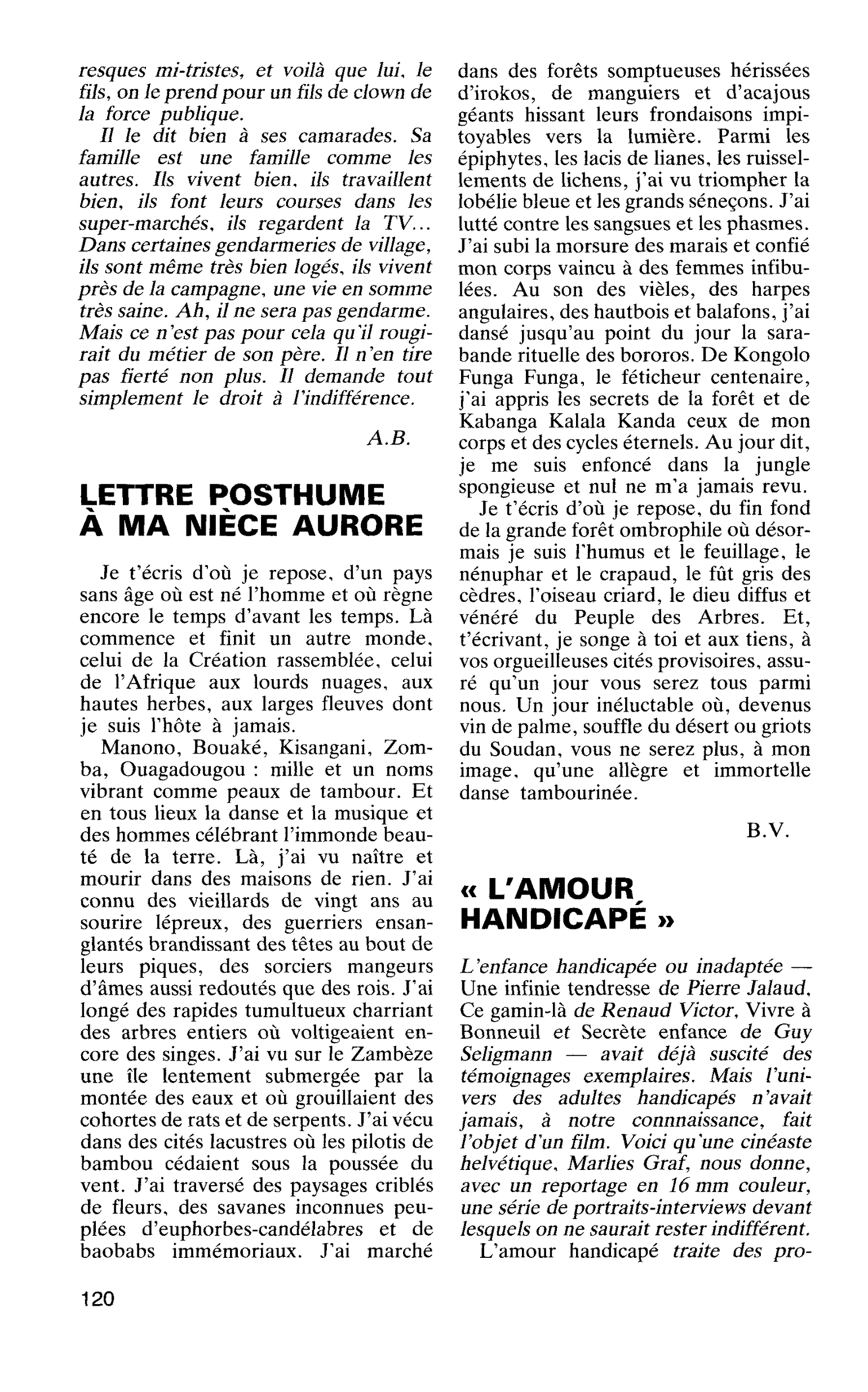 LETTRE POSTHUME À MA NIÈCE AURORE