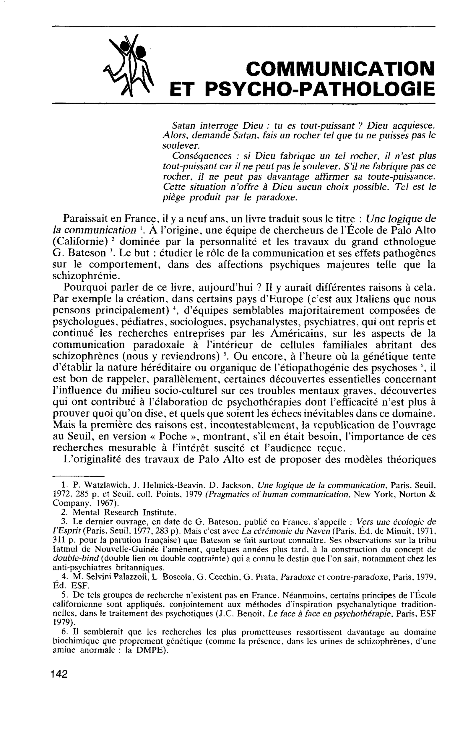 COMMUNICATION ET PSYCHO-PATHOLOGIE