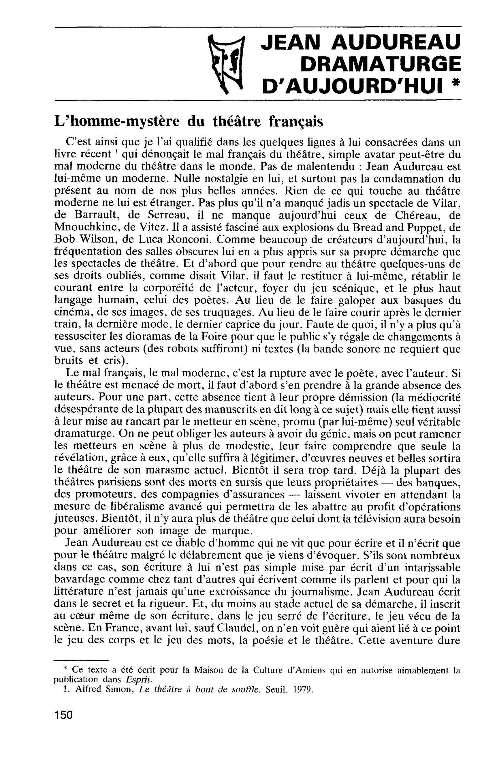 JEAN AUDUREAU DRAMATURGE D’AUJOURD’HUI