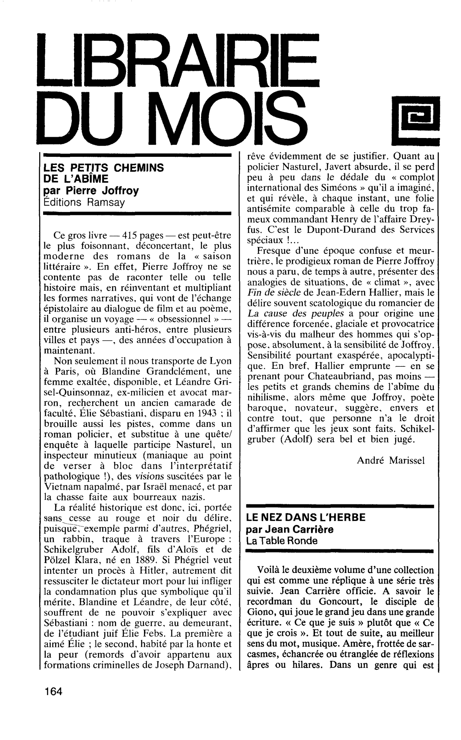 LE NEZ DANS L’HERBE par Jean Carrière
