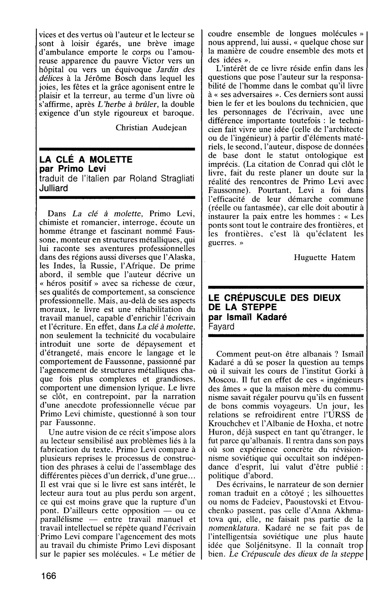 LA CLE A MOLETTE par Primo Levi