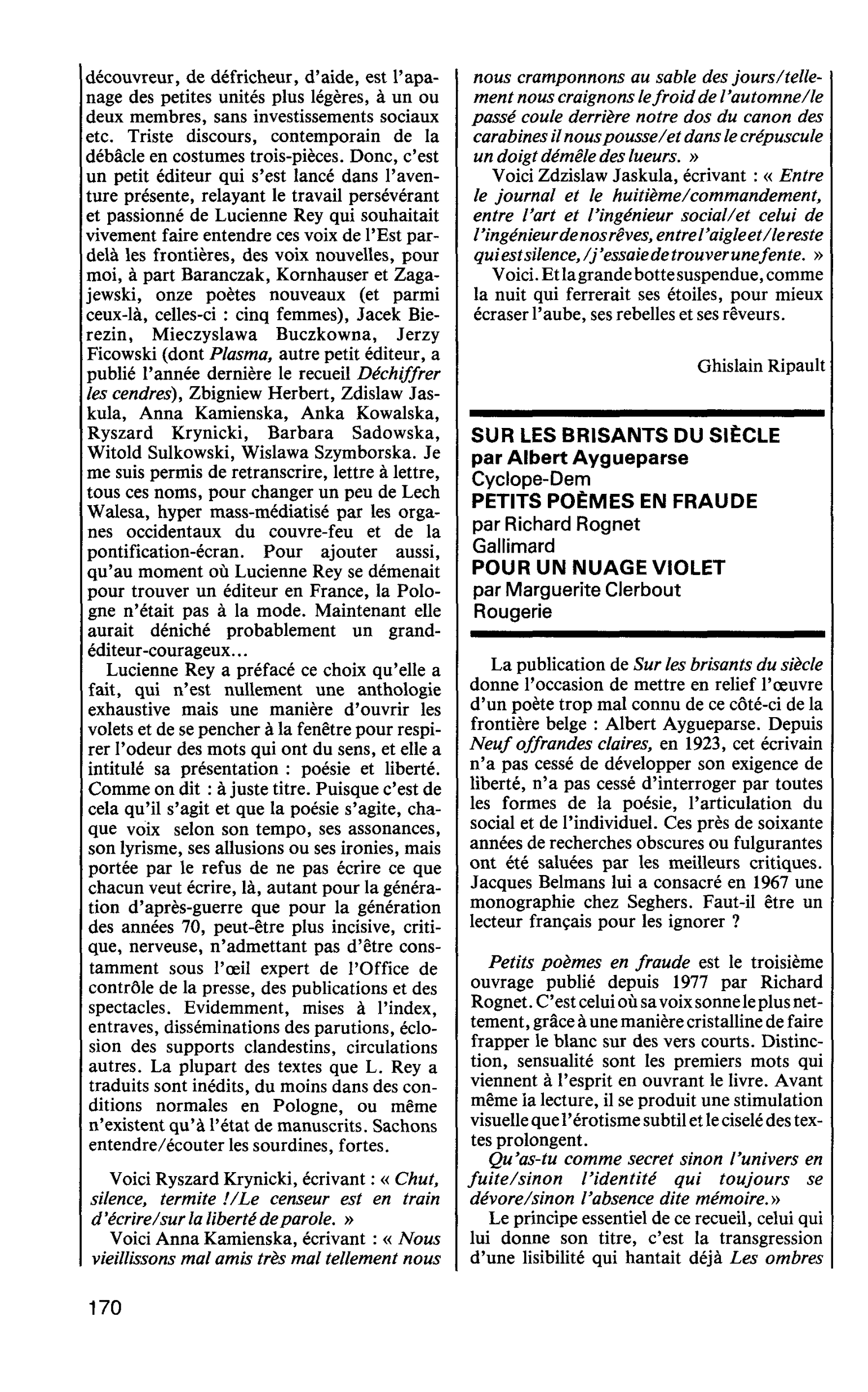 SUR LES BRISANTS DU SIÈCLE par Albert Aygueparse. PETITS POÈMES EN FRAUDE POUR UN NUAGE VIOLET