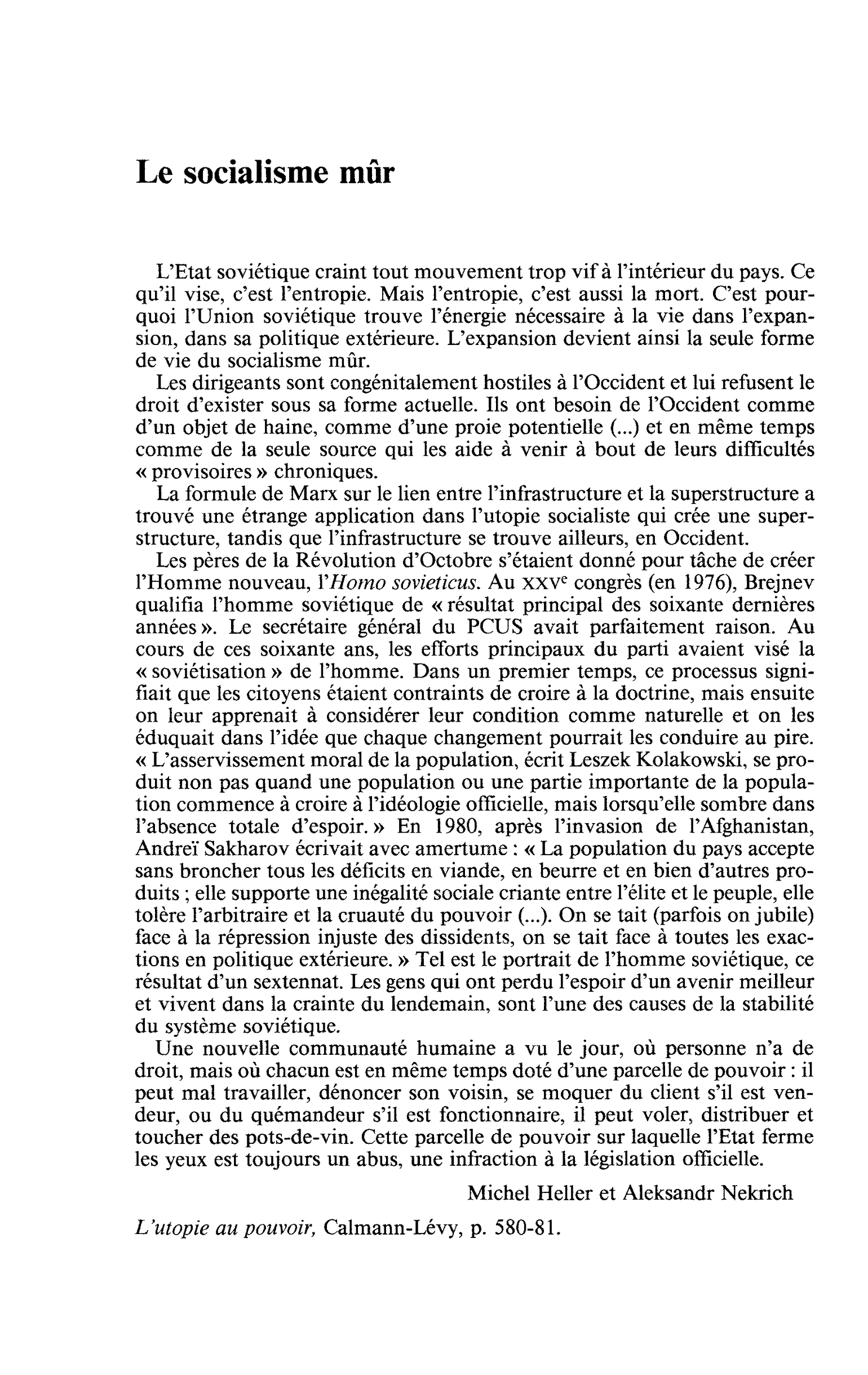 Le socialisme mûr