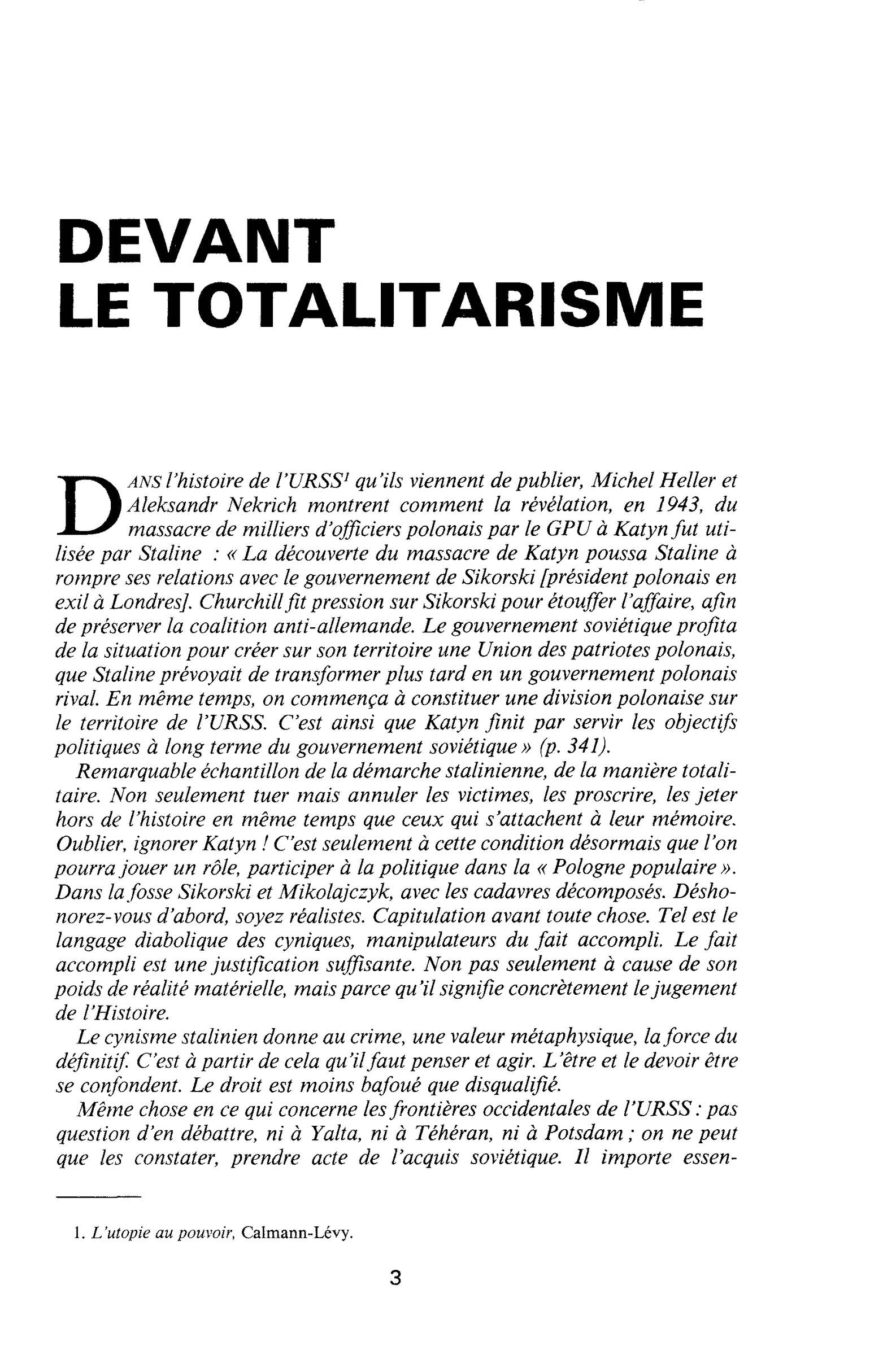 DEVANT LE TOTALITARISME