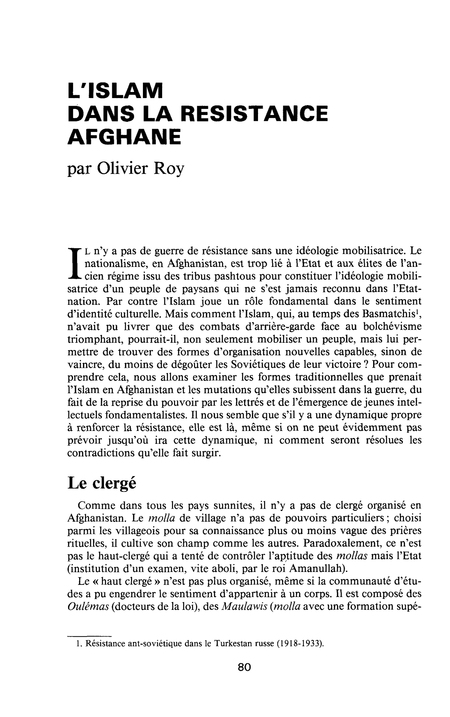L’ISLAM DANS LA RESISTANCE AFGHANE