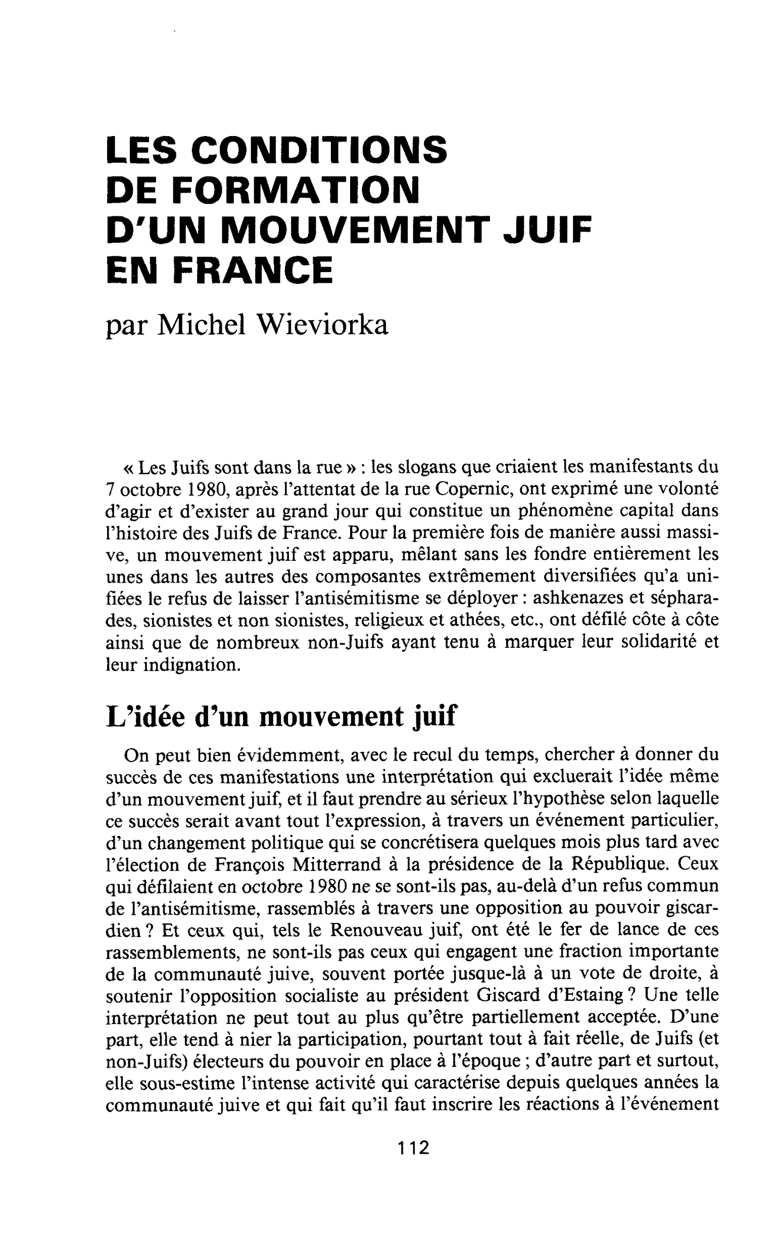 LES CONDITIONS DE FORMATION D’UN MOUVEMENT JUIF EN FRANCE