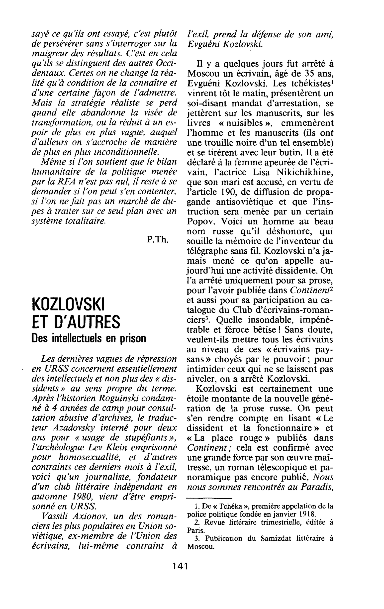 KOZLOVSKI ET D’AUTRES. Des intellectuels en prison