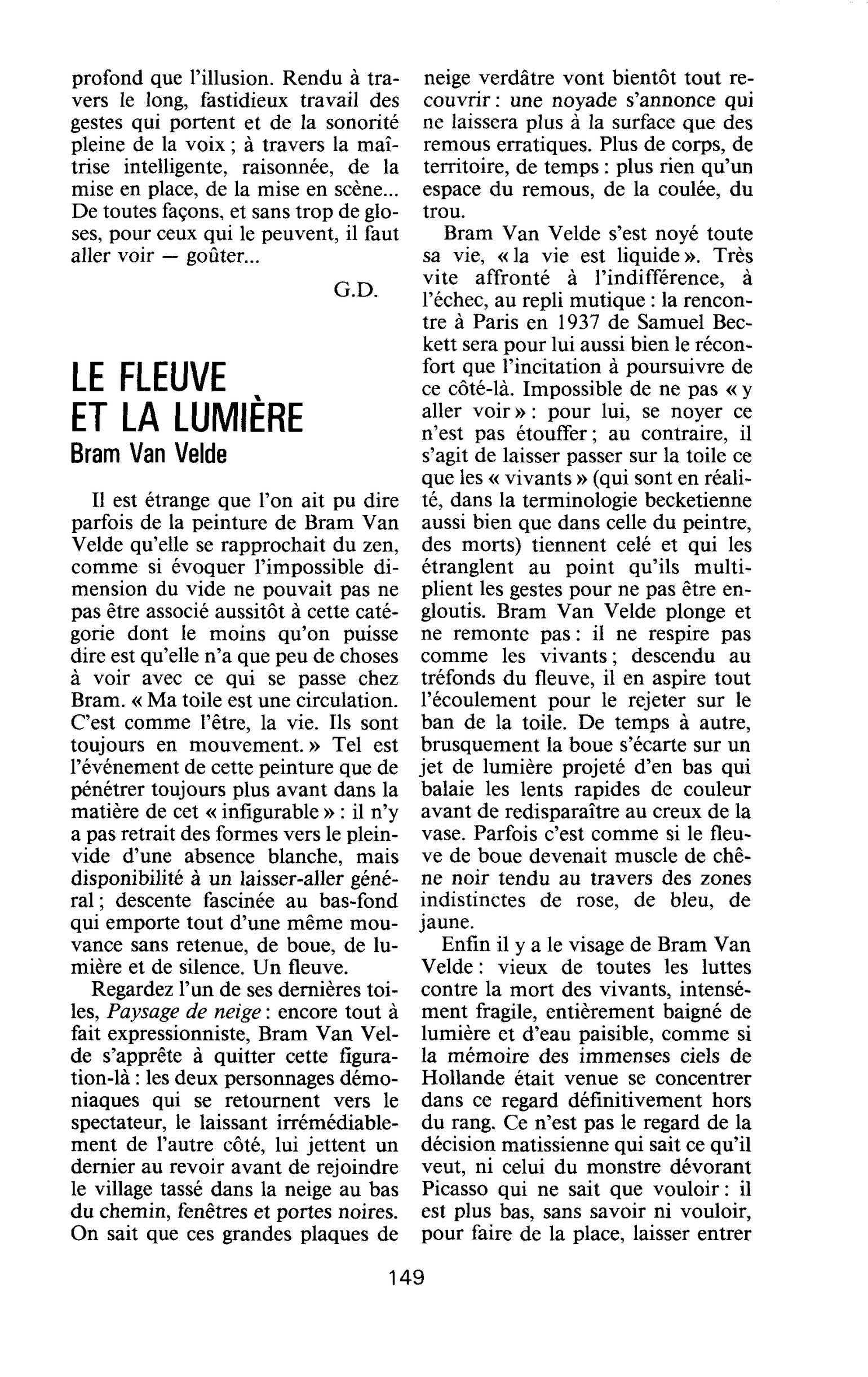 LE FLEUVE ET LA LUMIÈRE. Bram Van Velde