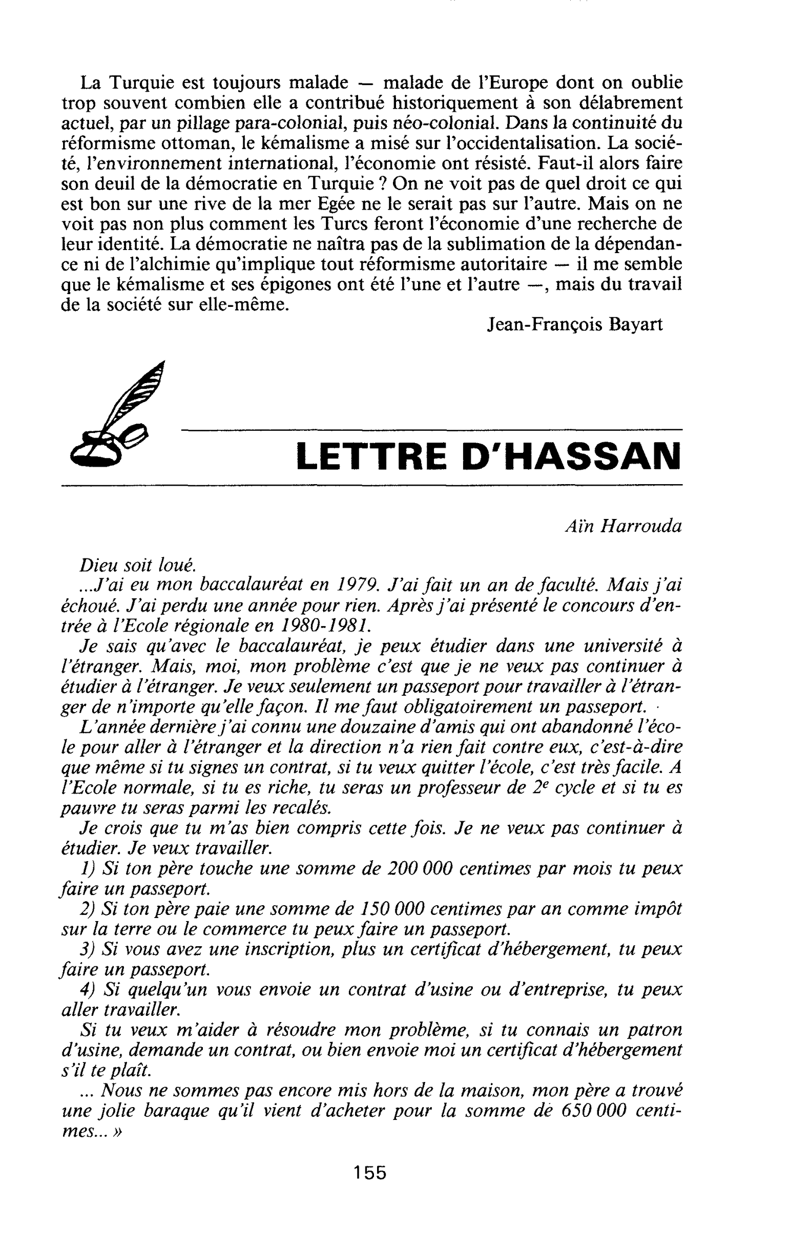 LETTRE D’HASSAN