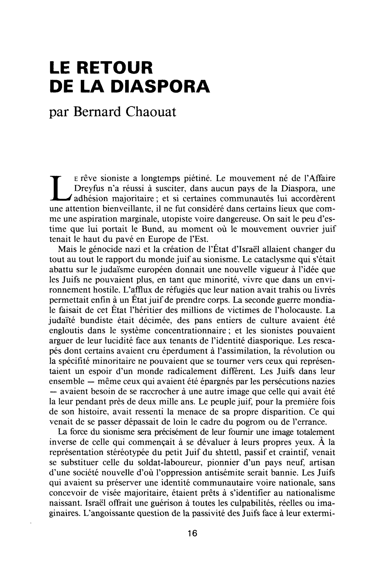 LE RETOUR DE LA DIASPORA