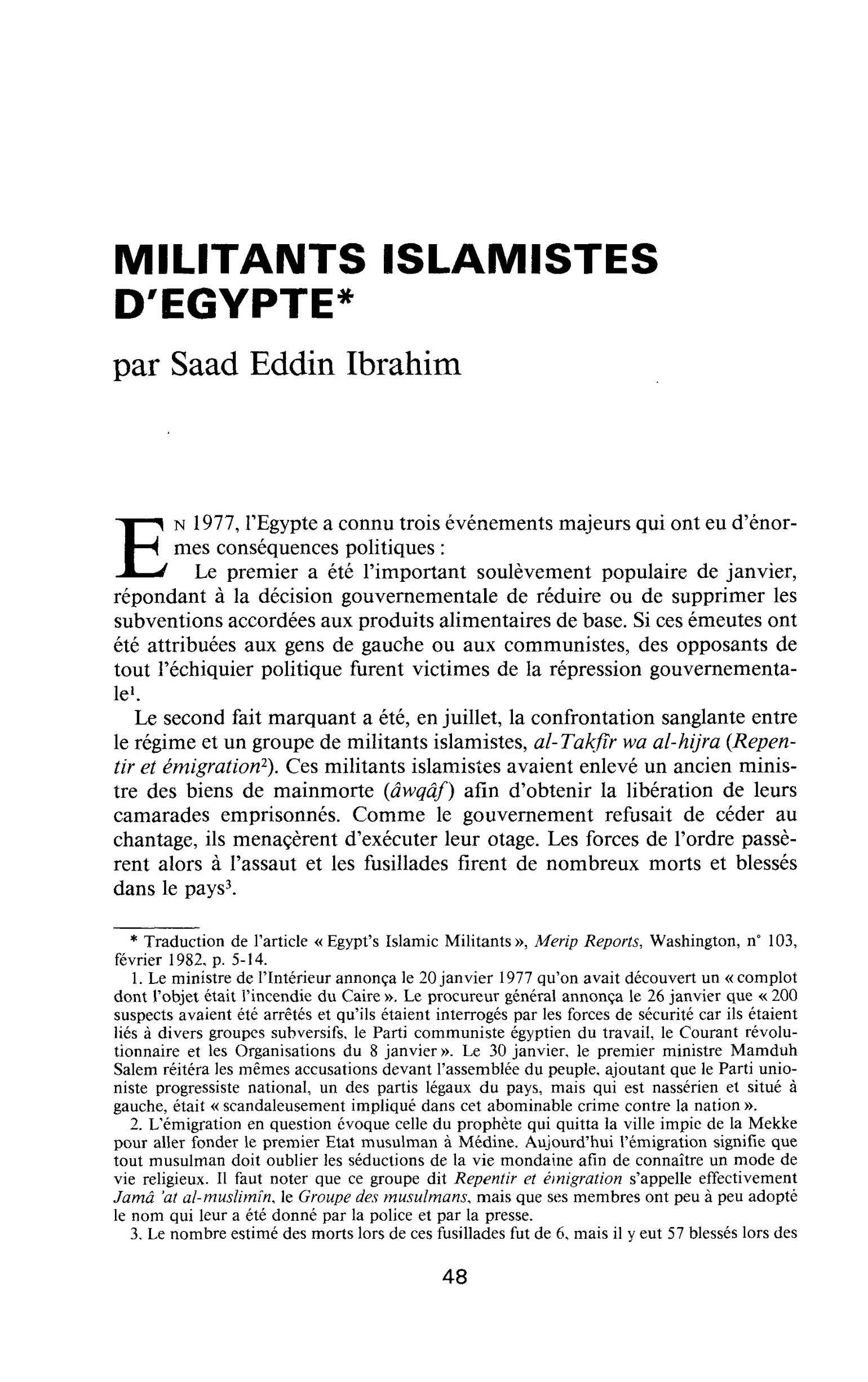 MILITANTS ISLAMISTES D’EGYPTE