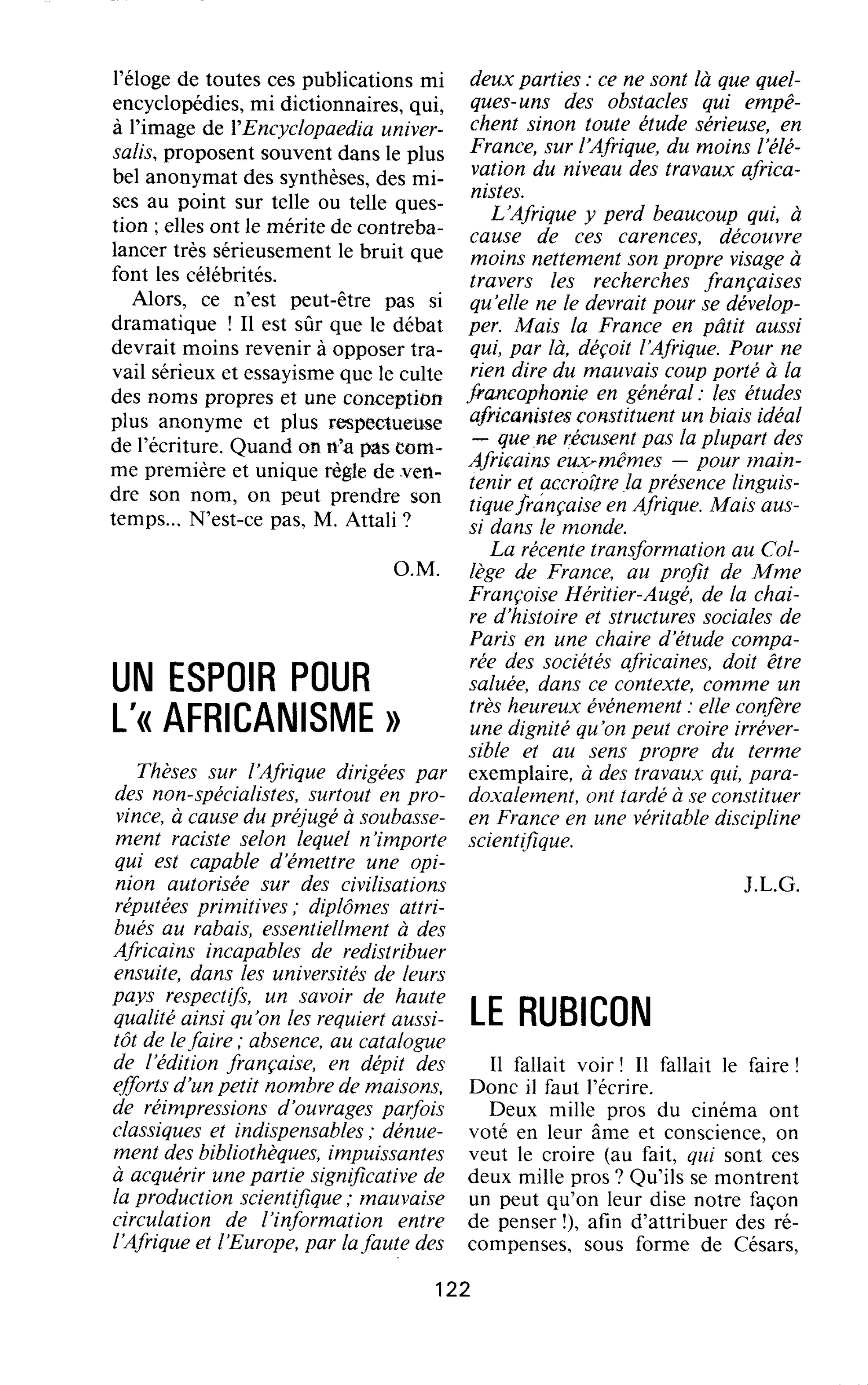 UN ESPOIR POUR L’« AFRICANISME »