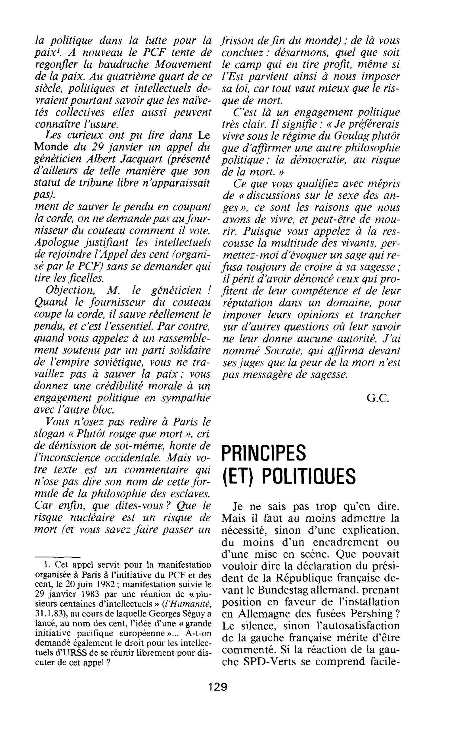 PRINCIPES (ET) POLITIQUES