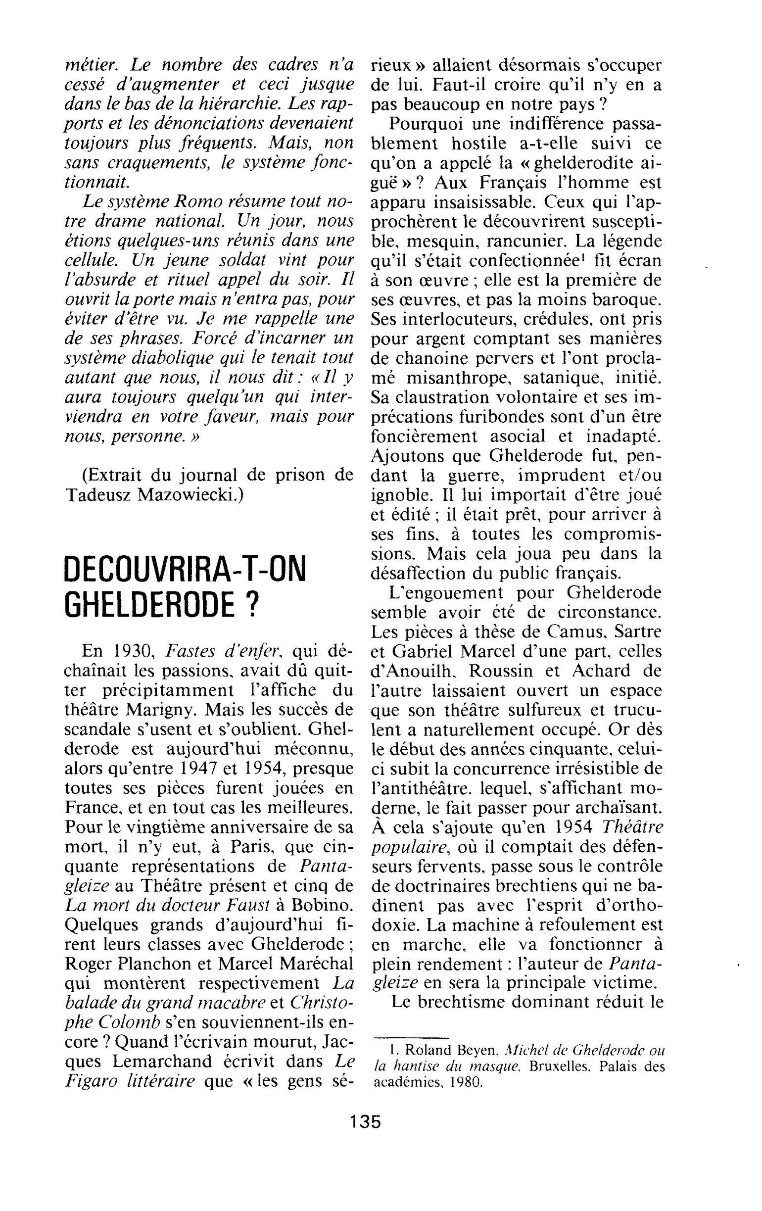 DECOUVRIRA-T-ON GHELDERODE ?