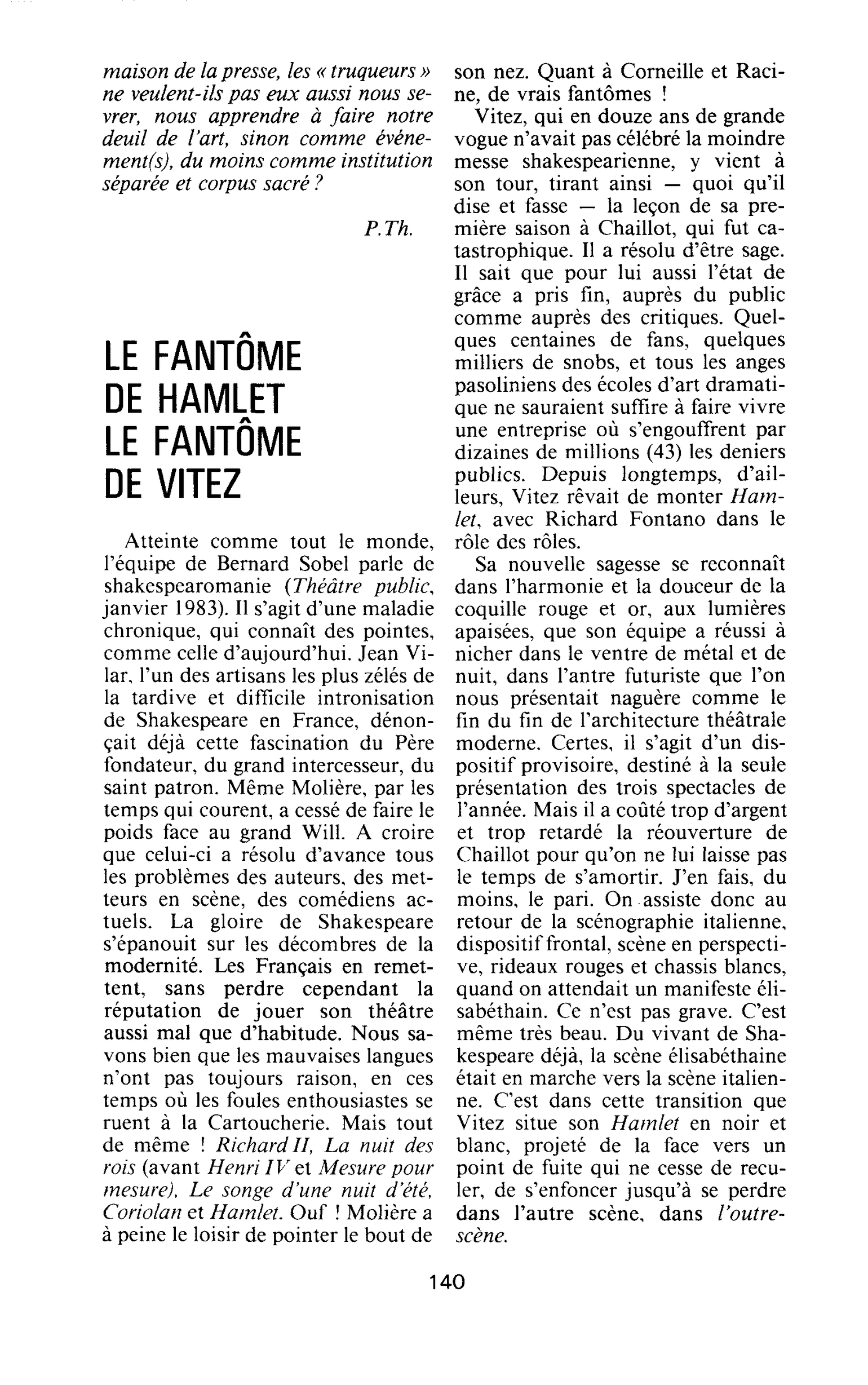 LE FANTOME DE HAMLET LE FANTÔME DE VITEZ