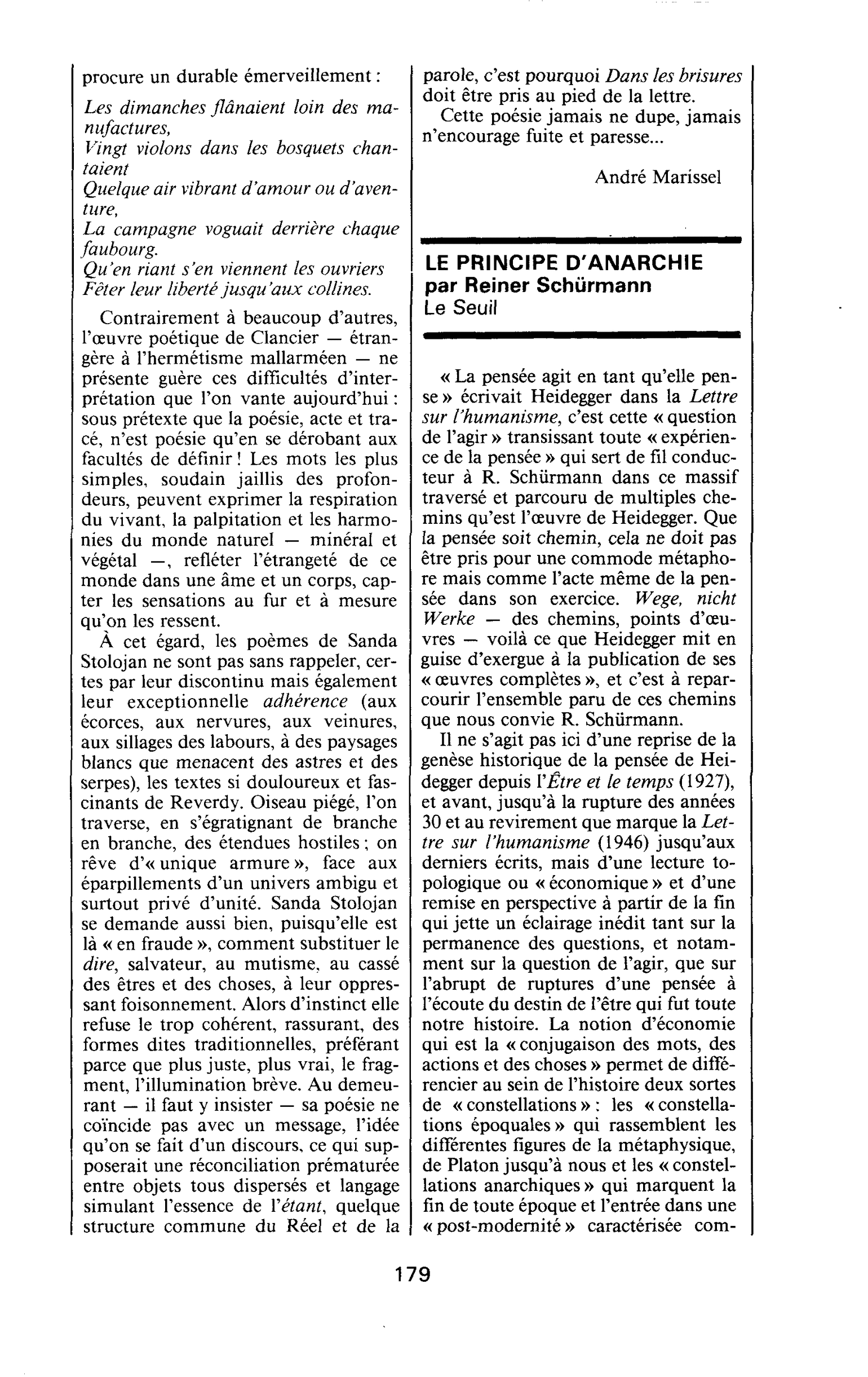 LE PRINCIPE D’ANARCHIE par Reiner Schürmann