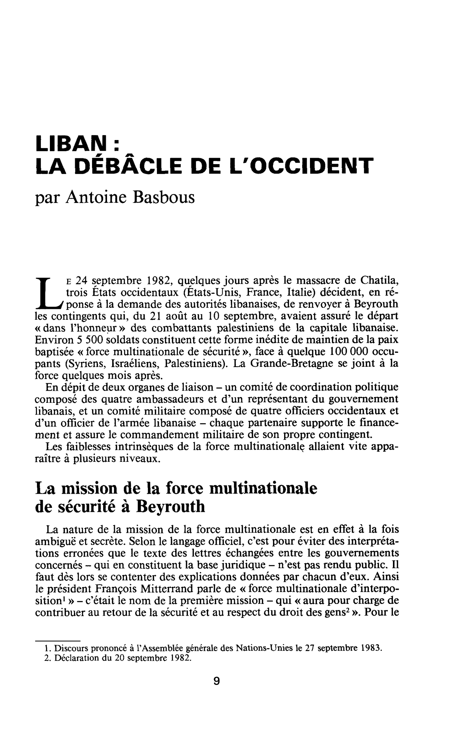 LIBAN : LA DÉBÂCLE DE L’OCCIDENT