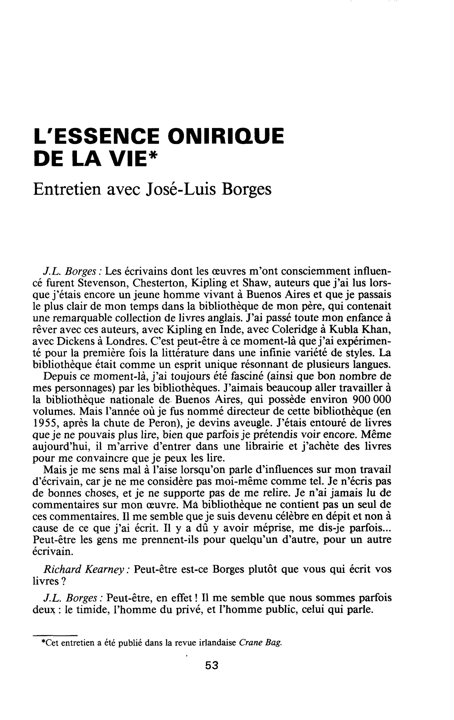 L’essence onirique de la vie. Entretien avec José-Luis Borges