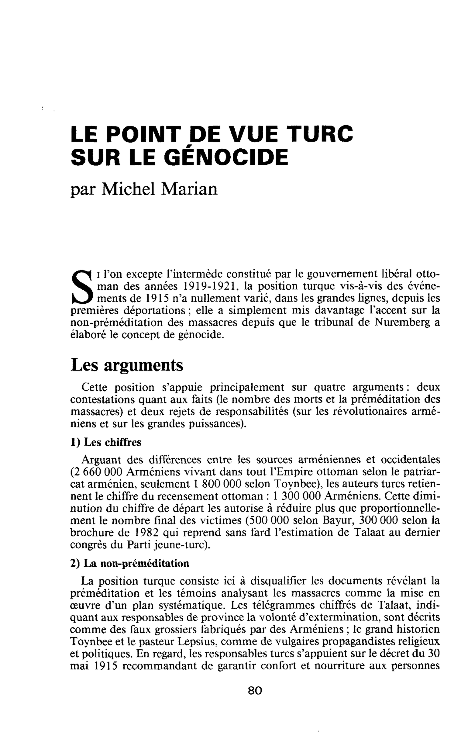 LE POINT DE VUE TURC SUR LE GÉNOCIDE
